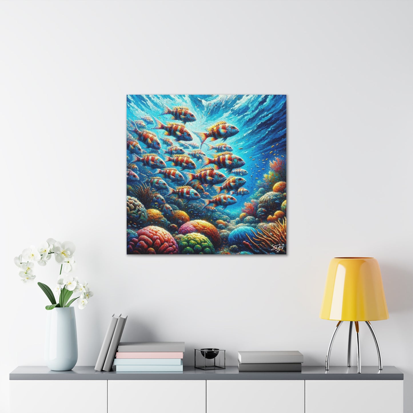 Art Print, School of Squirelfish, Oil Finish, Caribbean Nature, Canvas Gallery Wrap