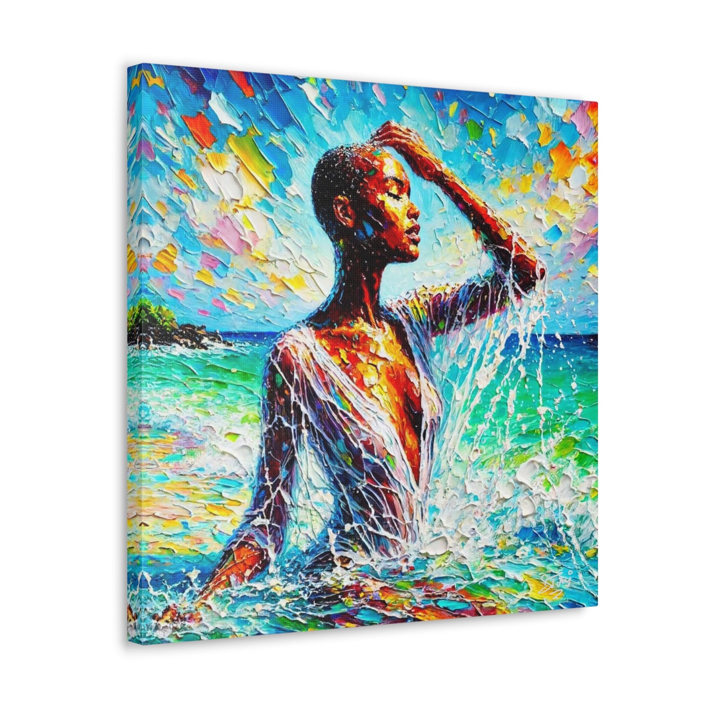 Art Print, Afro-Caribbean Woman, "Sea Bath" Abstract, Oil Finish, West Indian Ethnicity, Cultural, Heritage, Abstract, Canvas Gallery Wrap