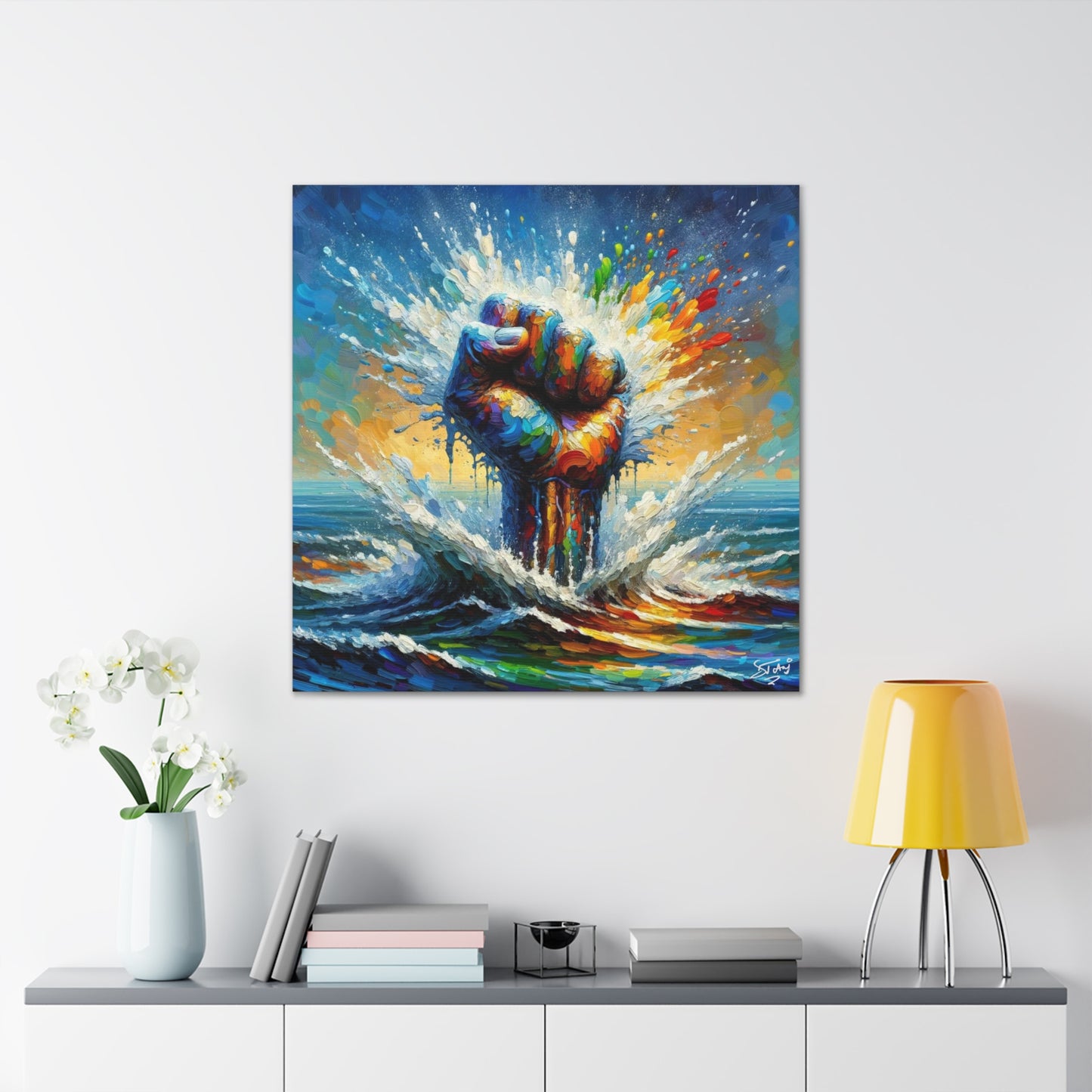 Art Print, Black Power, Oil Finish, Unity, One Love, Semi-Abstract, Canvas Gallery Wrap