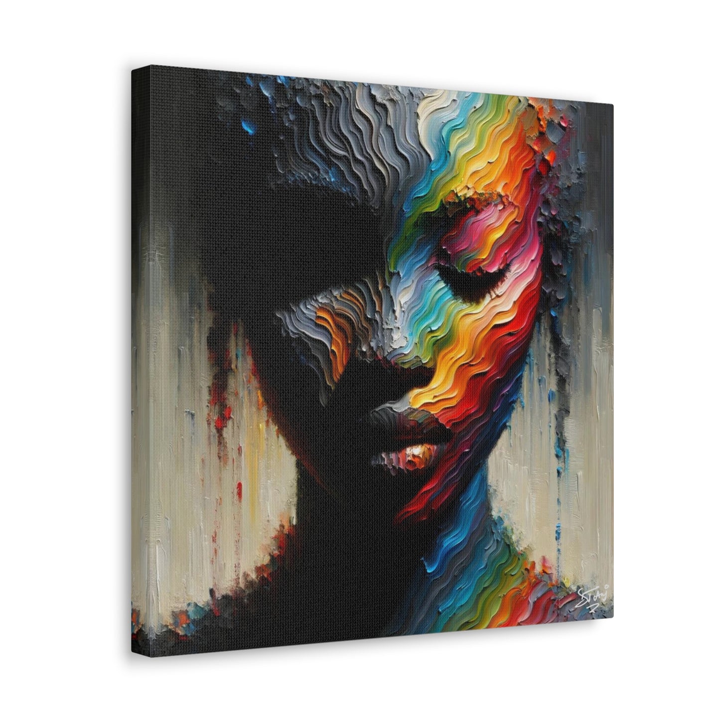 Art Print, Afro-Caribbean Woman "Face Paint In Silhouette," Oil Finish, West Indian Ethnicity, Cultural, Heritage, Semi-Abstract, Canvas Gallery Wrap