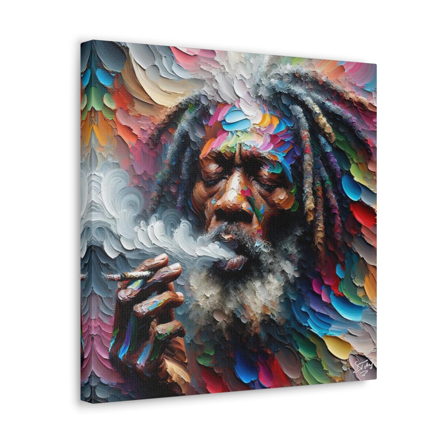 Art Print, "Rastaman Live Up (2)" Oil Finish, West Indian Ethnicity, Cultural, Heritage, Semi-Abstract, Canvas Gallery Wrap