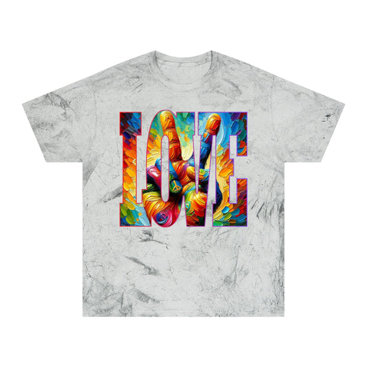 Unisex Color Blast T-Shirt "Peace & Love" One World, Self-Love, Anti-Racism, One Love, Unity, Inclusion, Diversity, Immigrant Outsiders, Cultural Identity, Black Excellence Empowerment Inspiration, FashionWithPurpose, ConsciousClothing