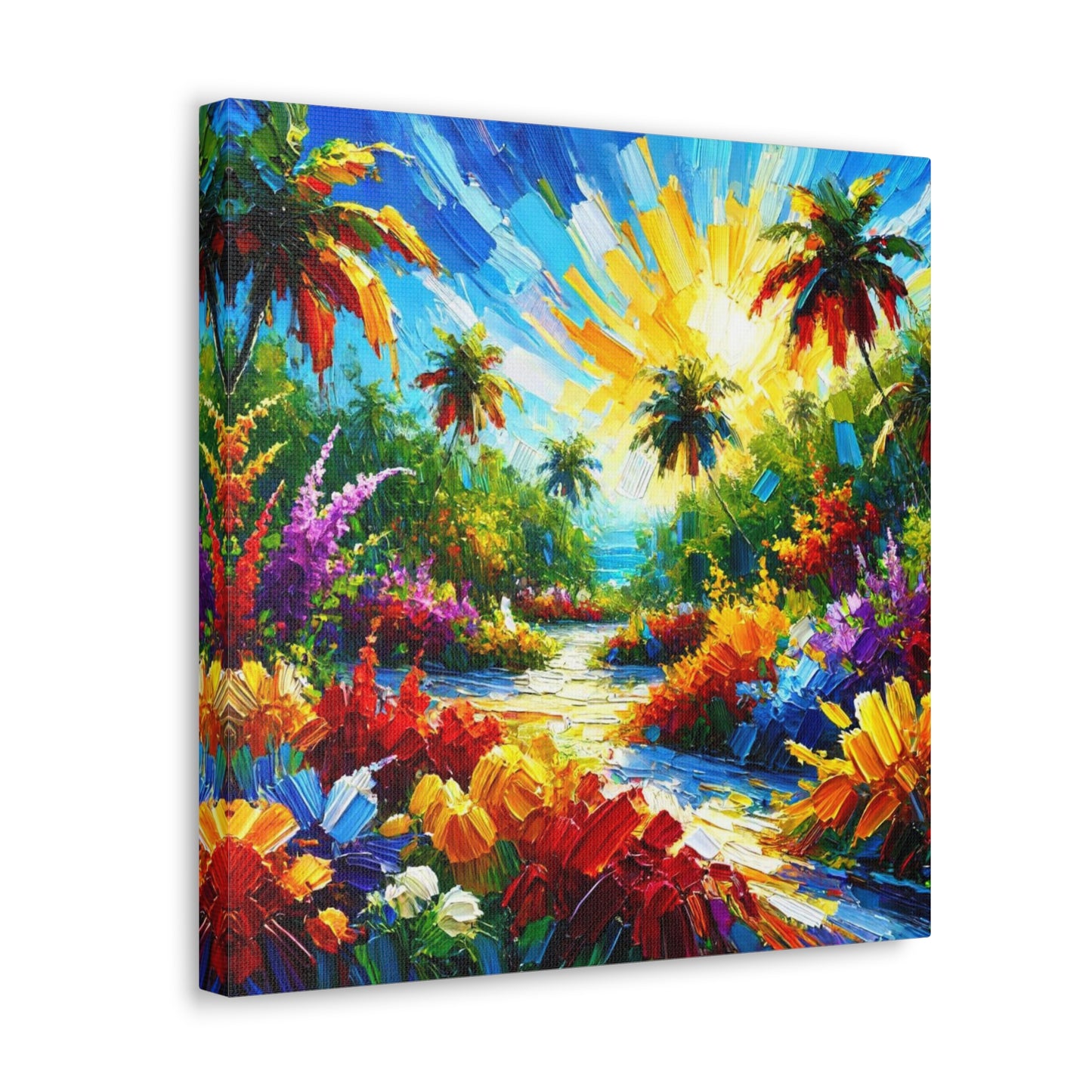 Art Print of Tropical Flower Garden, Abstract Oil Finish, West Indian Art, Canvas Gallery Wraps