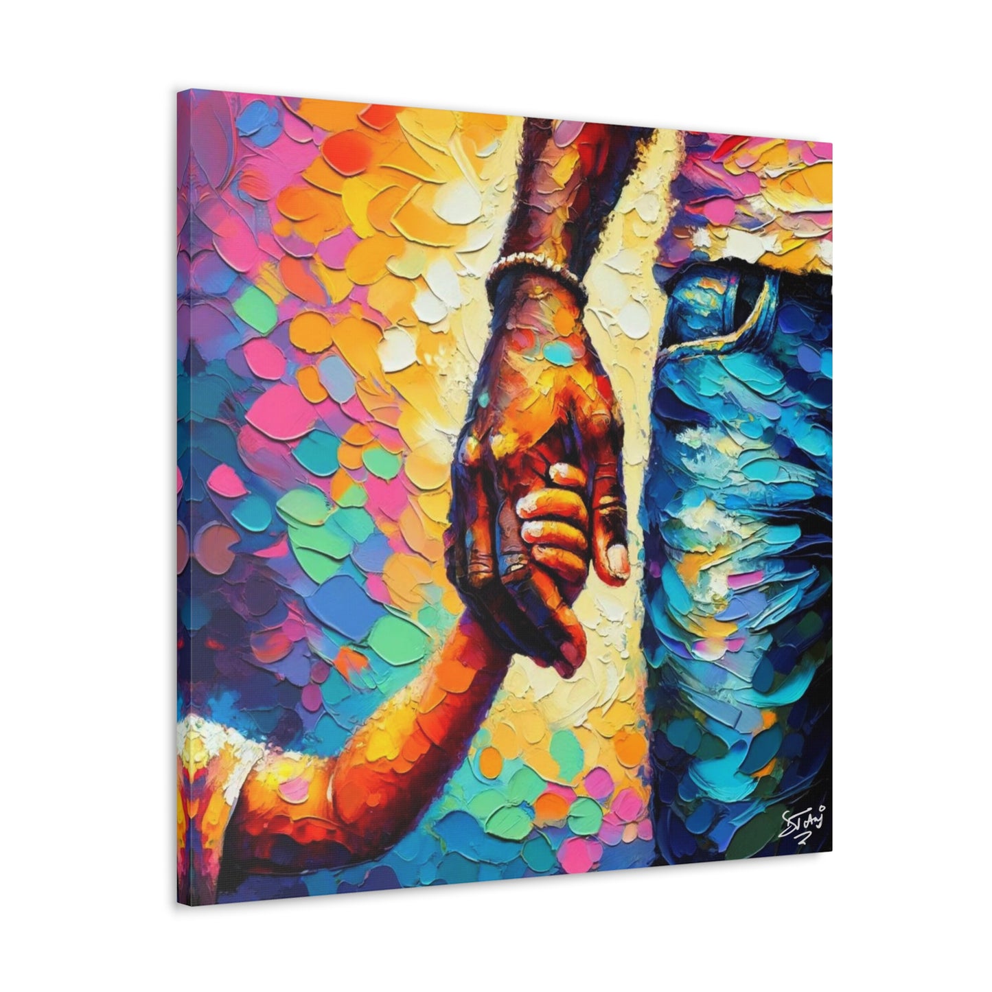 Art Print, Afro-Caribbean Father & Son, Oil Finish, West Indian Ethnicity, Cultural, Heritage, Abstract, Canvas Gallery Wrap