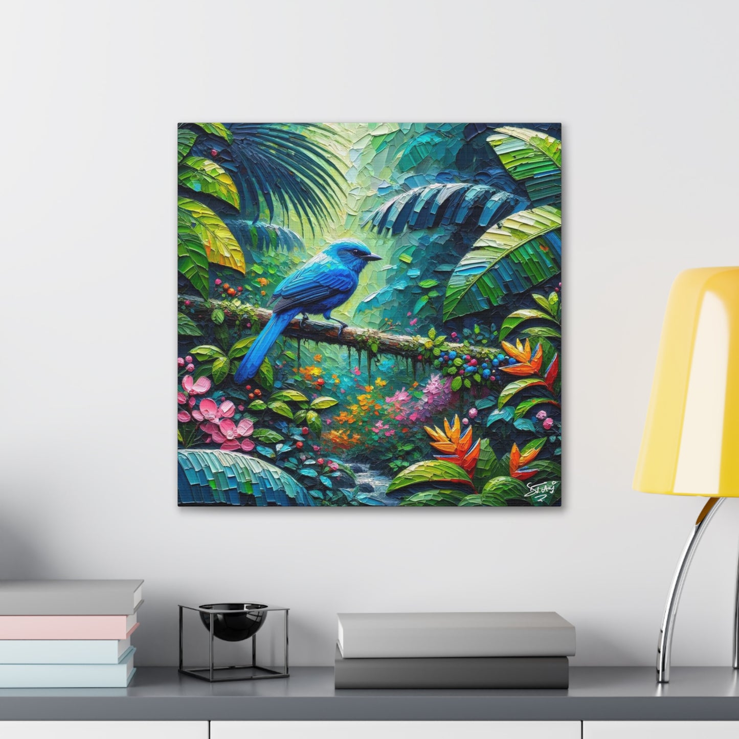 Art Print, Blue-grey Tanager (Blue Jean), Caribbean Birds, Oil Finish, Caribbean Nature, Cultural, Heritage, Canvas Gallery Wrap