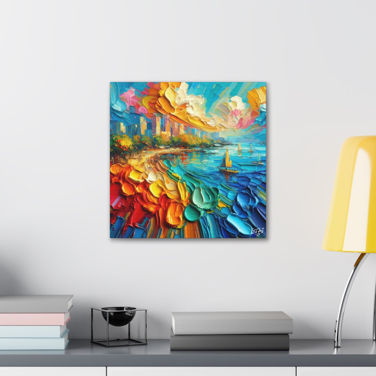 Art Print of Caribbean Beach Scene, Abstract, Oil Painting, West Indian Art, Canvas Gallery Wraps