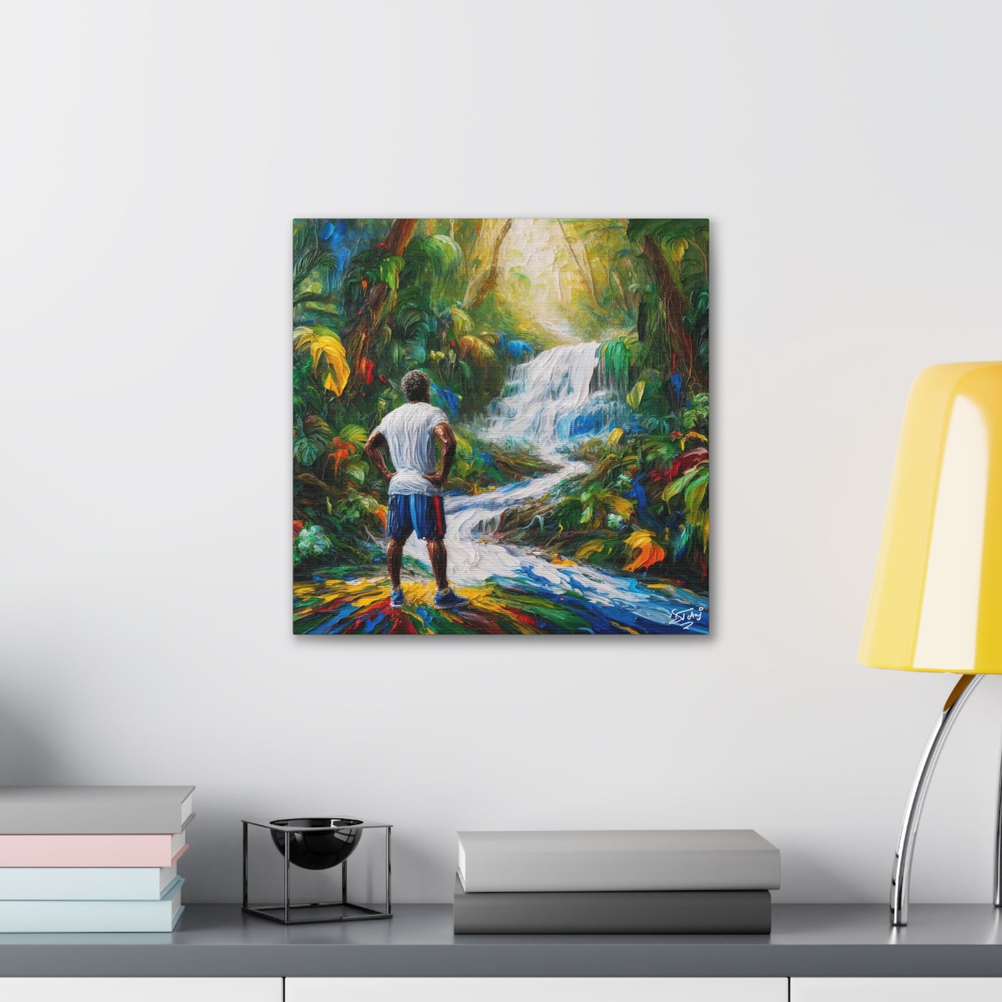 Art Print of Waterfall Scene, West Indian Art, Canvas Gallery Wraps