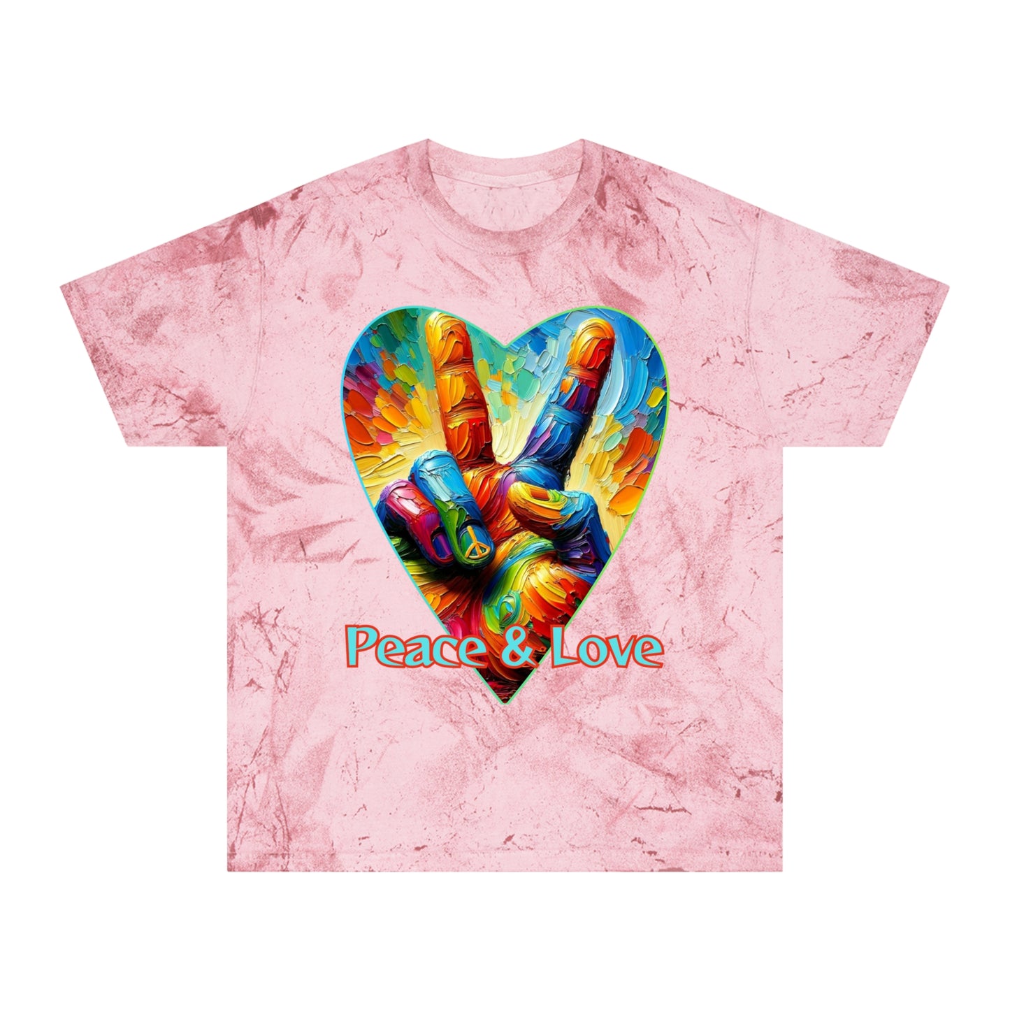 Unisex Color Blast T-Shirt "Peace & Love..." One World, Self-Love, Anti-Racism, One Love, Unity, Inclusion, Diversity, Immigrant Outsiders, Cultural Identity, Black Excellence Empowerment Inspiration, FashionWithPurpose, ConsciousClothing