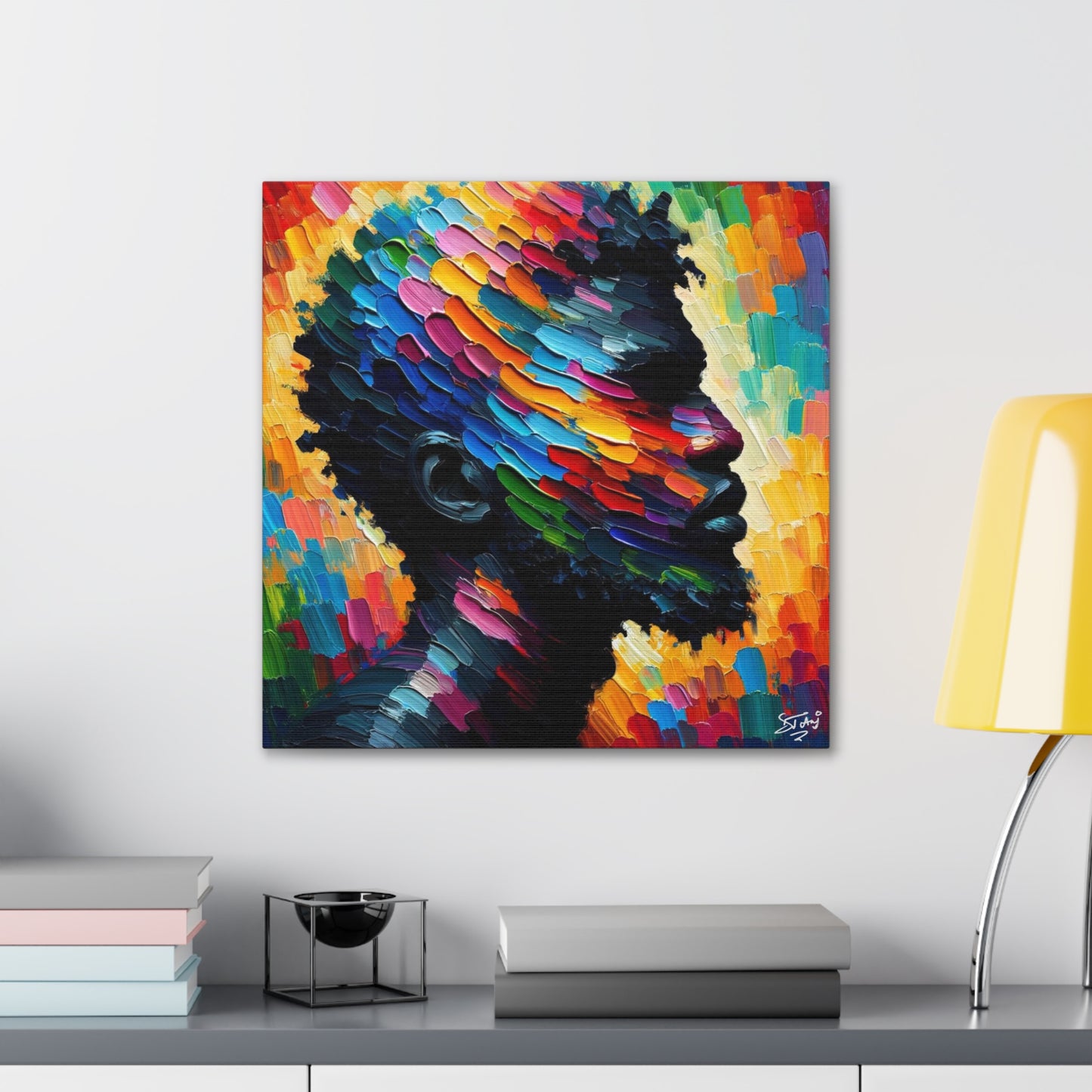 Art Print, Afro-Caribbean Man in Silhouette, Oil Finish, West Indian Ethnicity, Cultural, Heritage, Semi-Abstract, Canvas Gallery Wrap