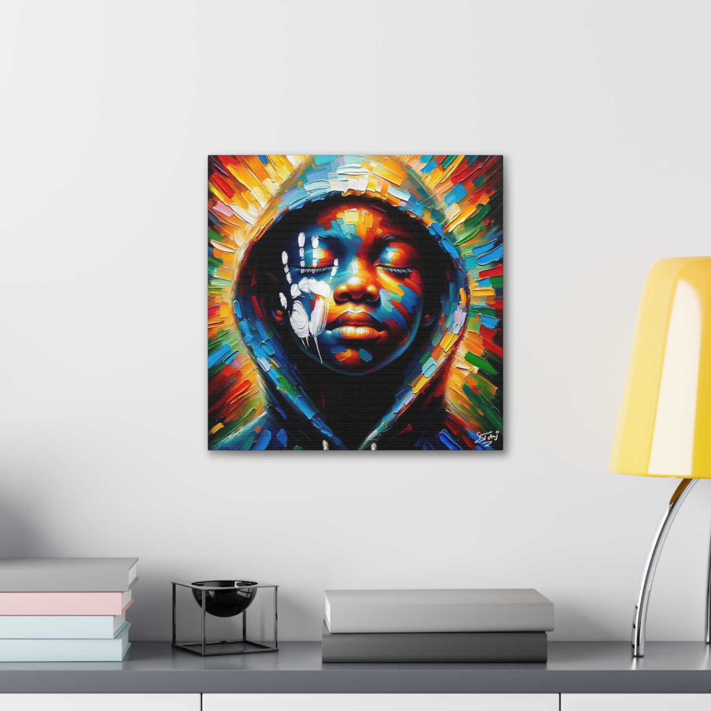 Art Print, Afro-Caribbean Boy "The Resistance," Oil Finish, West Indian Ethnicity, Cultural, Heritage, Semi-Abstract, Canvas Gallery Wrap