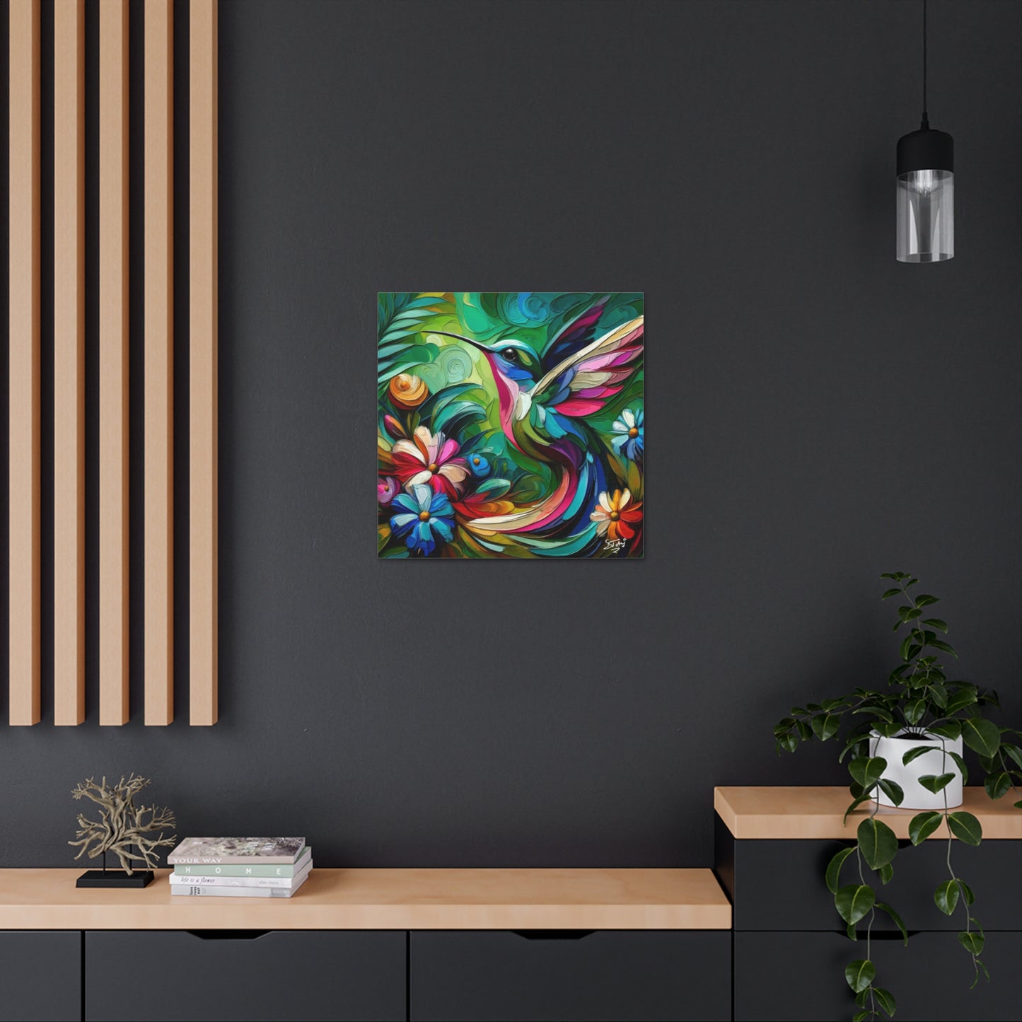 Art Print, Hummingbird, Caribbean Birds, Abstract Oil Finish, Caribbean Nature, Cultural, Heritage, Canvas Gallery Wrap