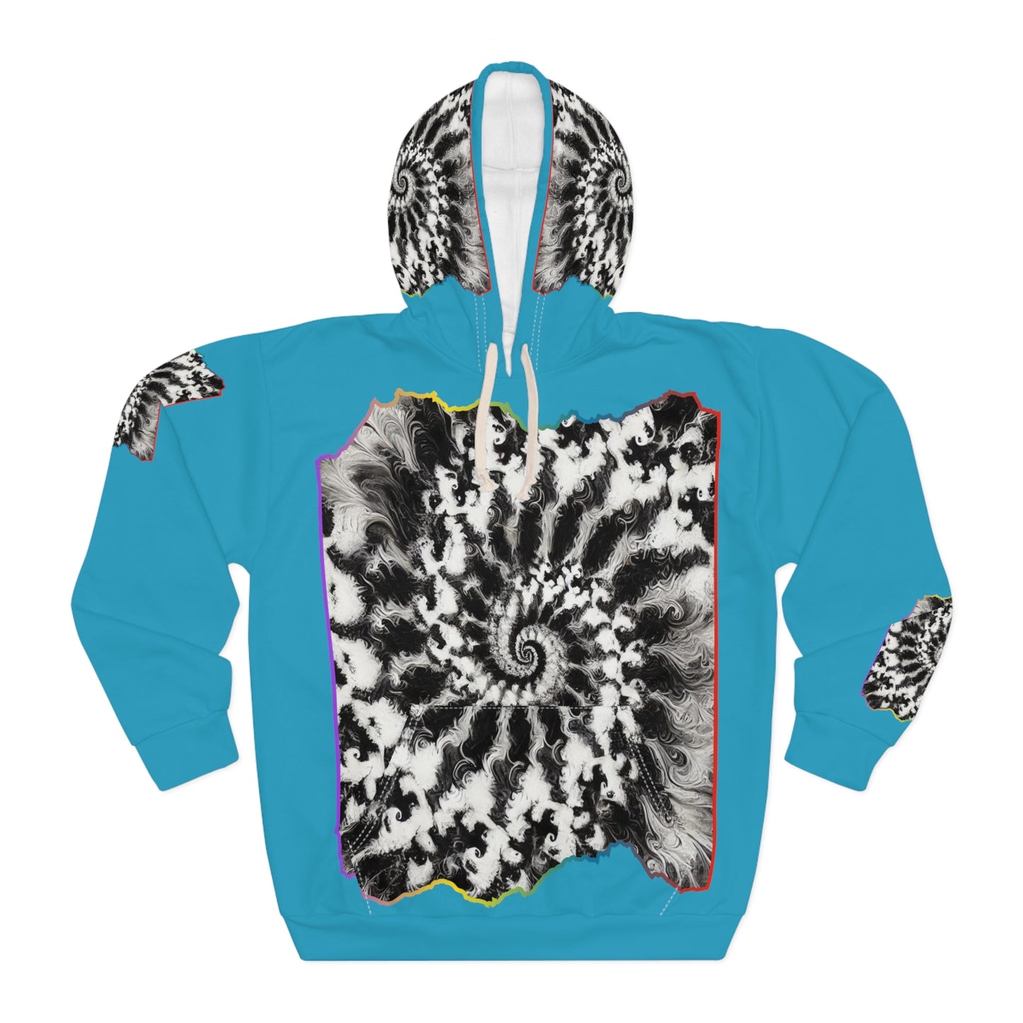 Unisex Pullover Hoodie (AOP) "B&W Tie-Dye Abstract Print"