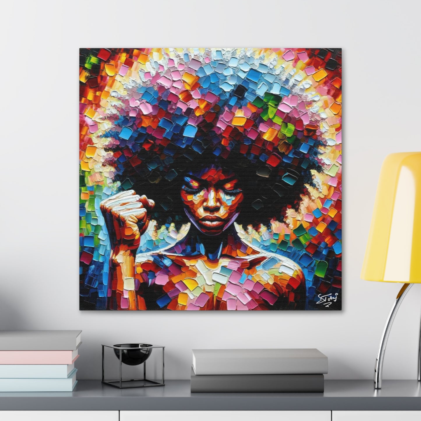 Art Print, Afro-Caribbean Woman, Black Power, Oil Finish, West Indian Ethnicity, Cultural, Heritage, Semi-Abstract, Canvas Gallery Wrap