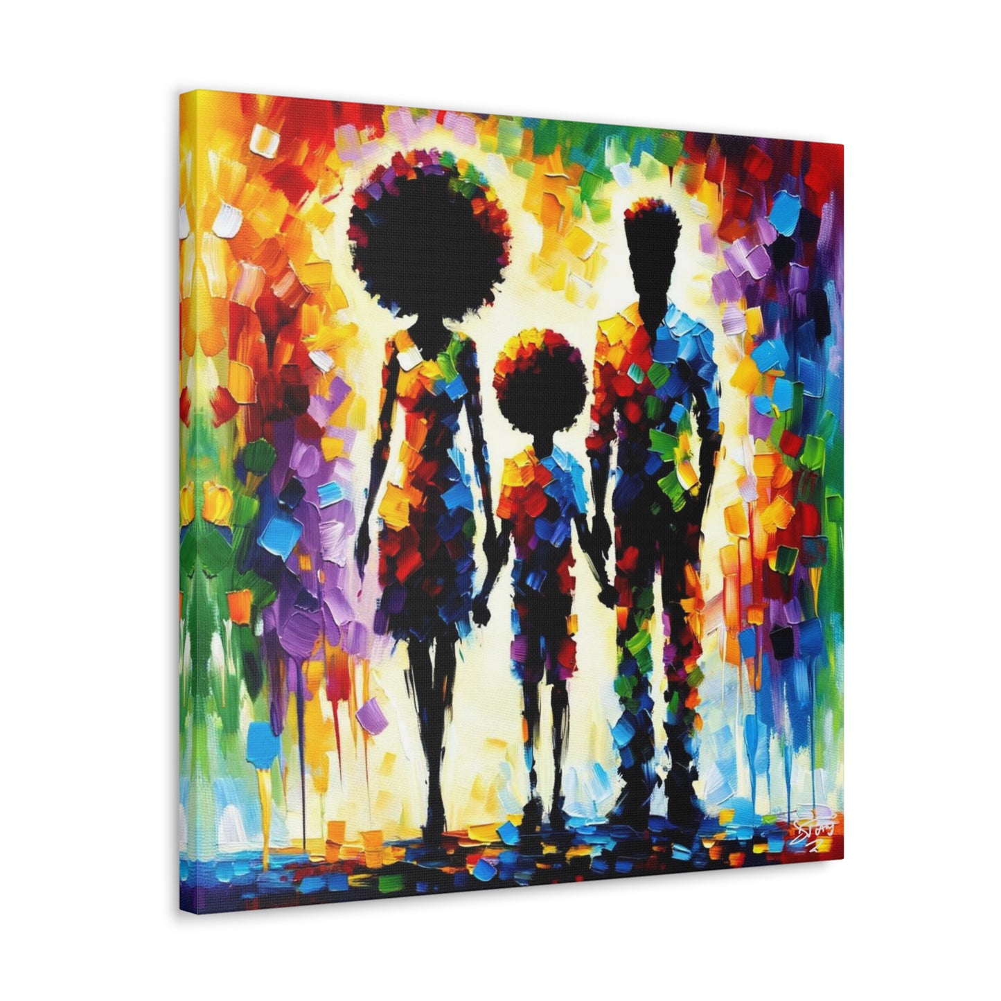 Art Print, Afro-Caribbean Family, Oil Finish, West Indian Ethnicity, Cultural, Heritage, Semi-Abstract, Canvas Gallery Wrap