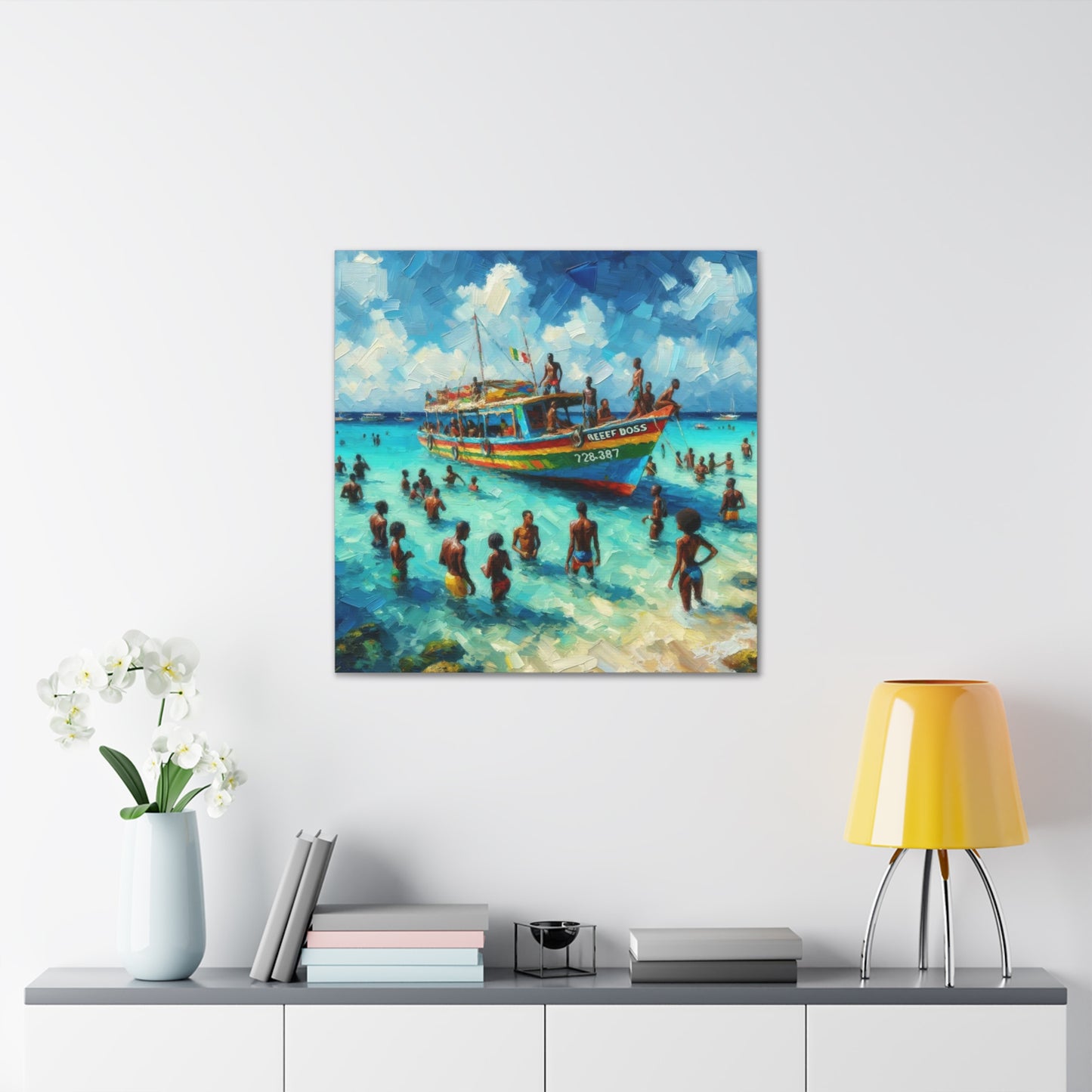 Art Print, "Fun at Nylon Pool, Tobago," Oil Paint Finish, Caribbean, West Indies, Canvas Gallery Wraps