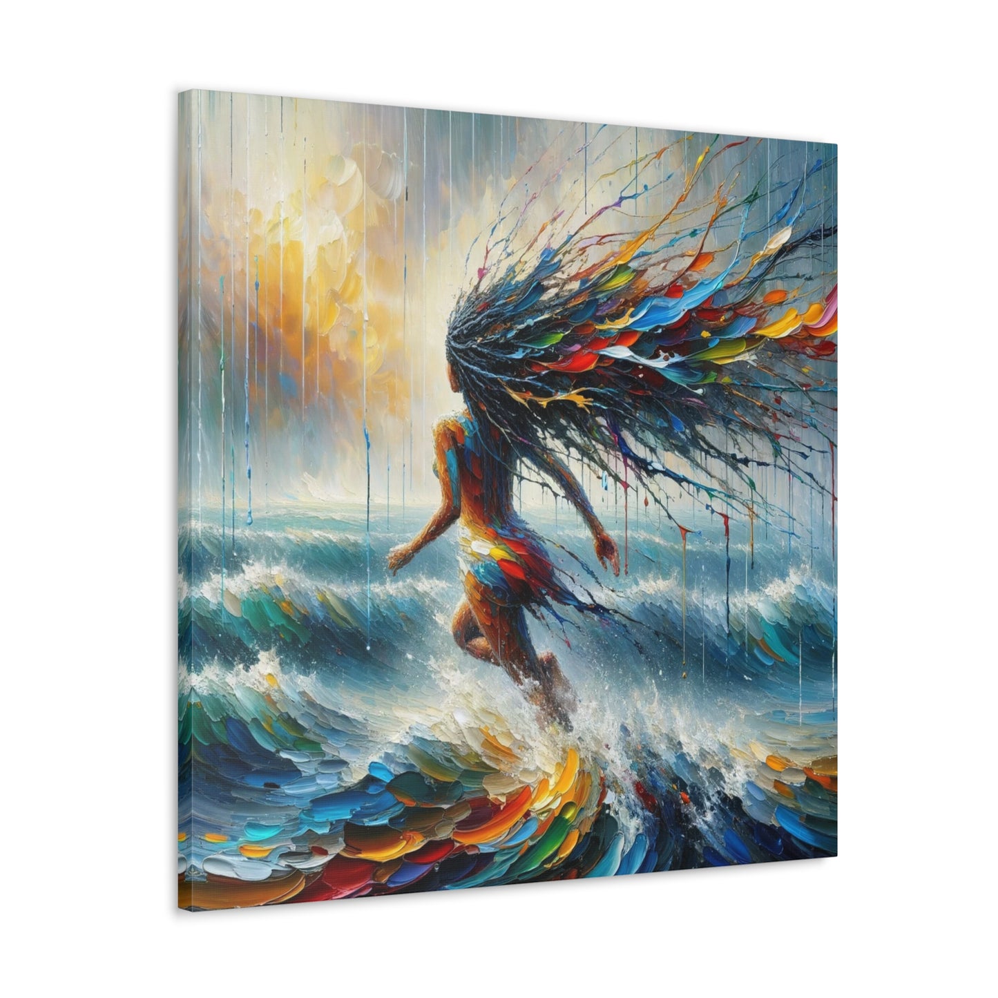 Art Print#5, East Indian Woman from Trinidad running into the Atlantic Ocean, Caribbean, Oil Finish, West Indian Art, Canvas Gallery Wraps