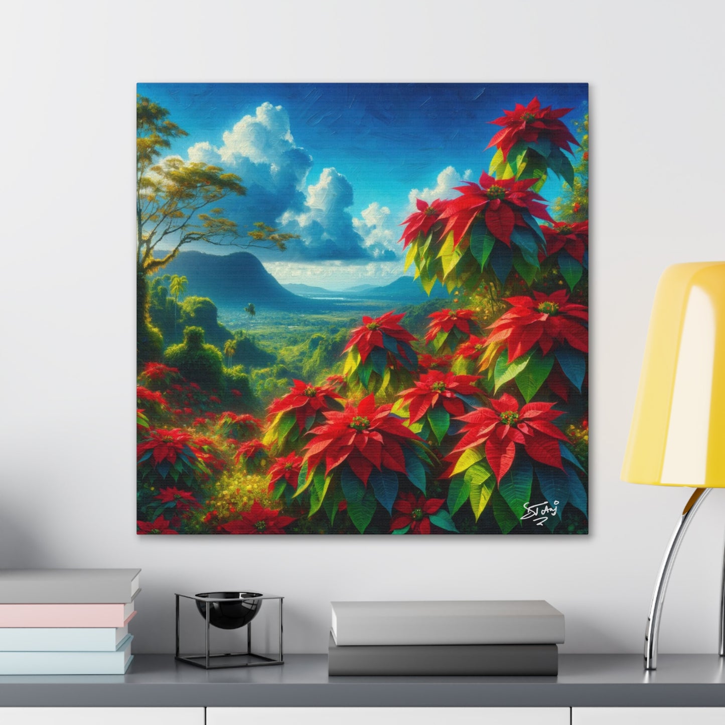 Print #2 of Wild Poinsettia Plants on Sunny Day in the Caribbean, Trinidad and Tobago, Canvas Gallery Wraps