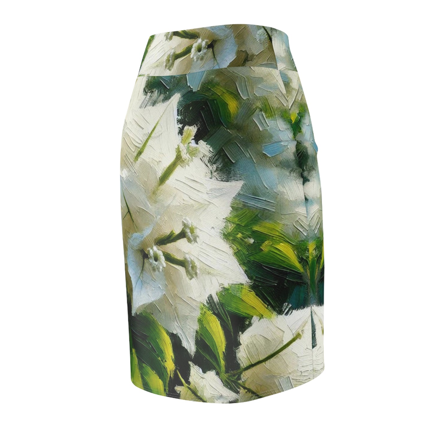 Women's Pencil Skirt (AOP) White Bougainvillea Print