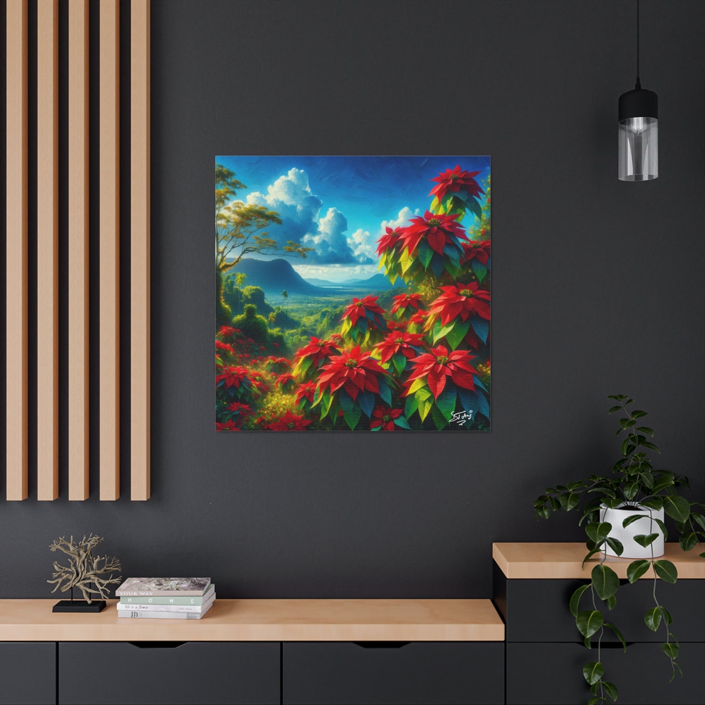 Print #2 of Wild Poinsettia Plants on Sunny Day in the Caribbean, Trinidad and Tobago, Canvas Gallery Wraps