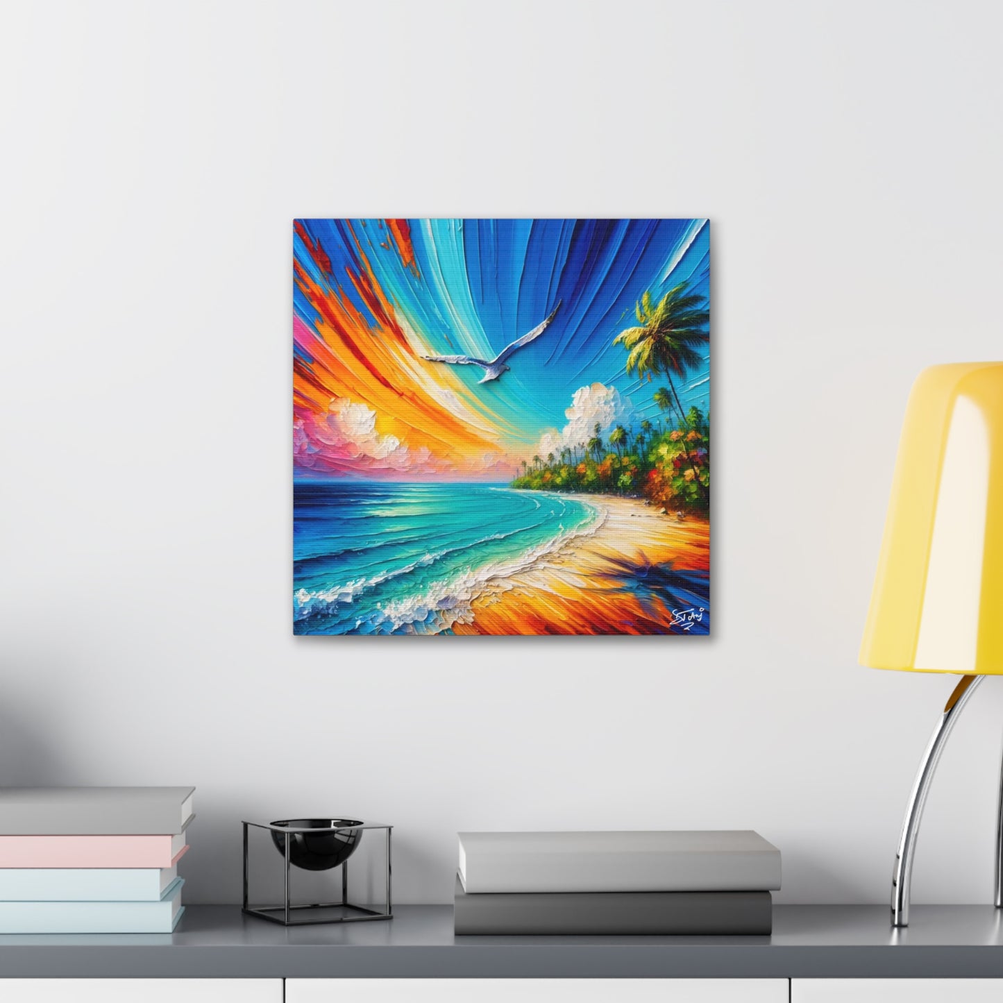 Art Print, "Bird Enjoying View," Oil Finish, Caribbean Nature, Cultural, Heritage, Semi-Abstract, Canvas Gallery Wrap