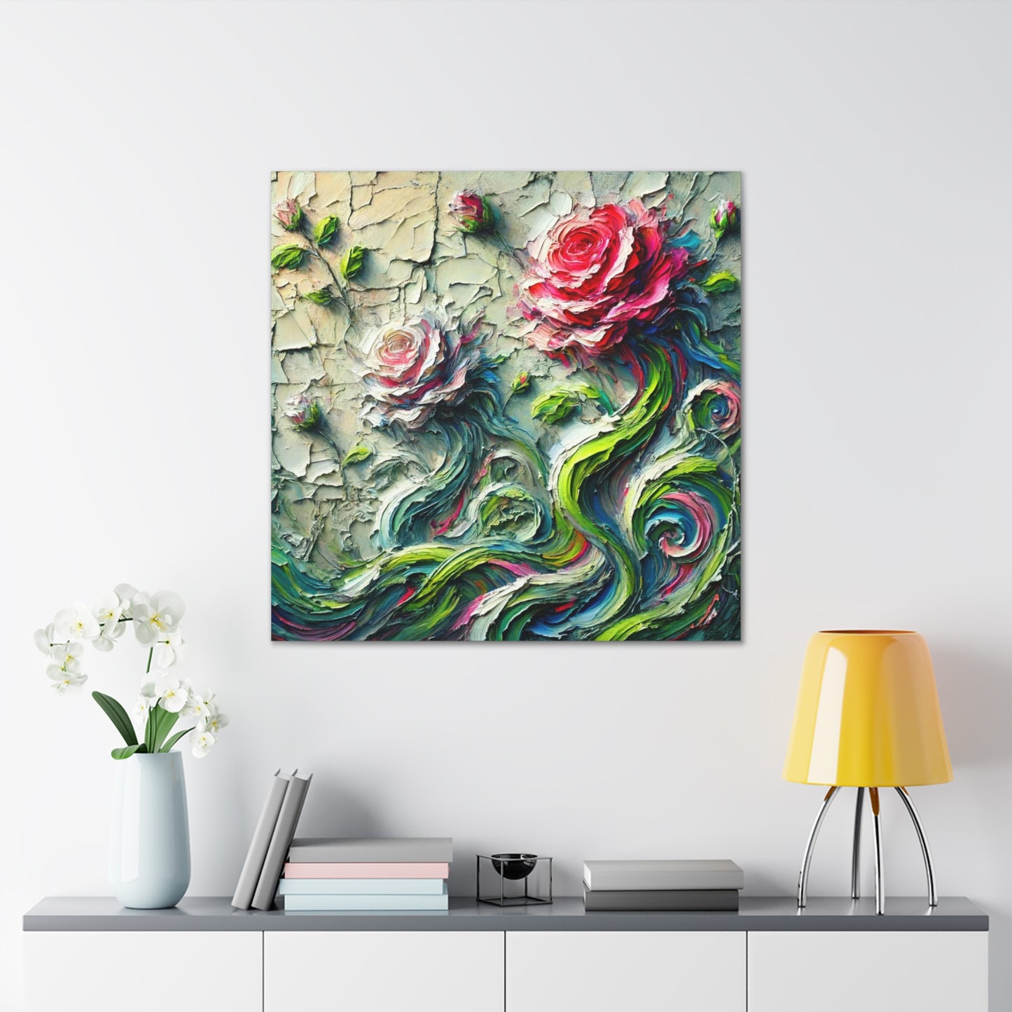 Art Print, "A Rose is a Still a Rose," Abstract Oil Finish, West Indian Art, Canvas Gallery Wraps