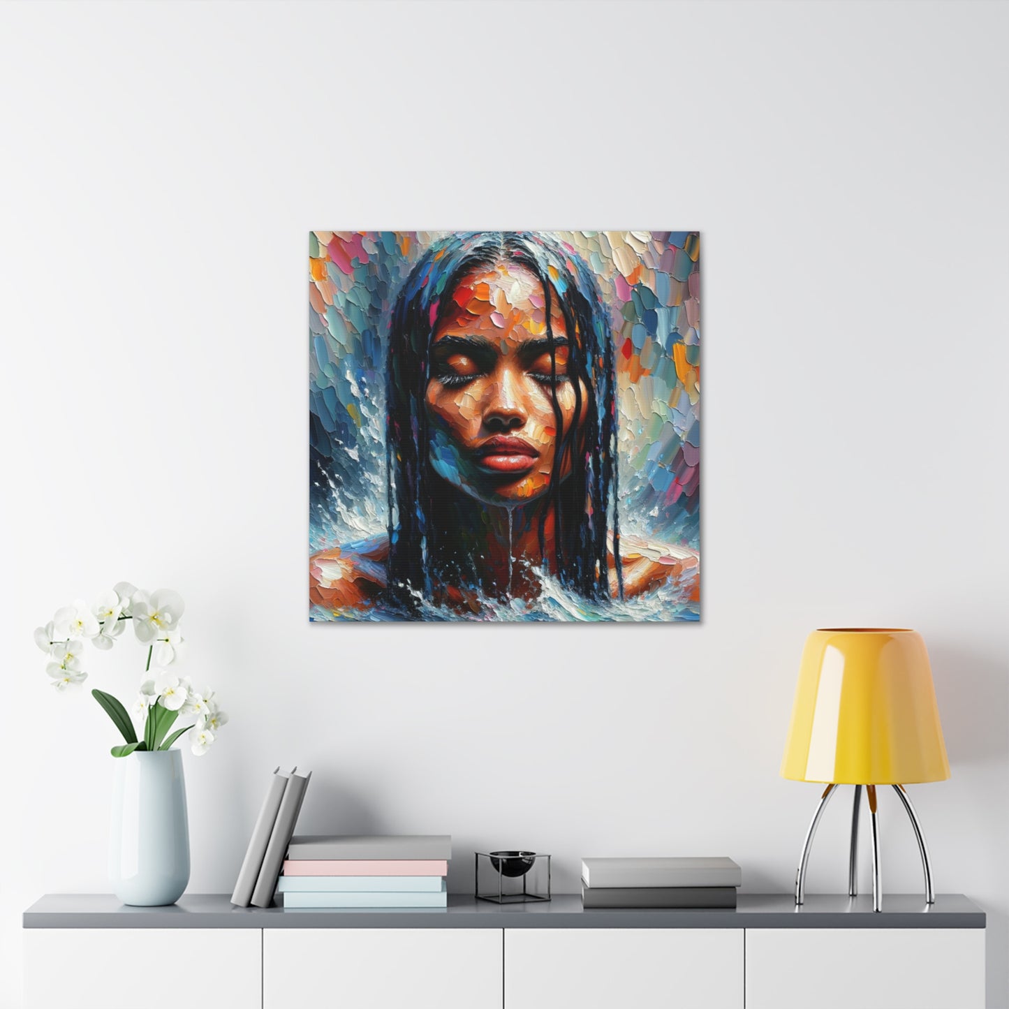 Art Print#7 of Trini Woman - Chilling in the Caribbean Sea, Oil Finish, West Indian Ethnicity, Cultural, Heritage Art, Canvas Gallery Wraps