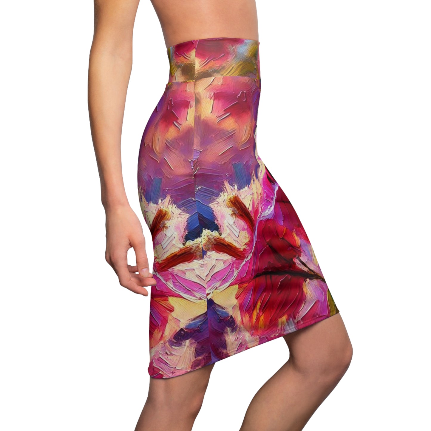 Women's Pencil Skirt (AOP) Pink Bougainvillea Print