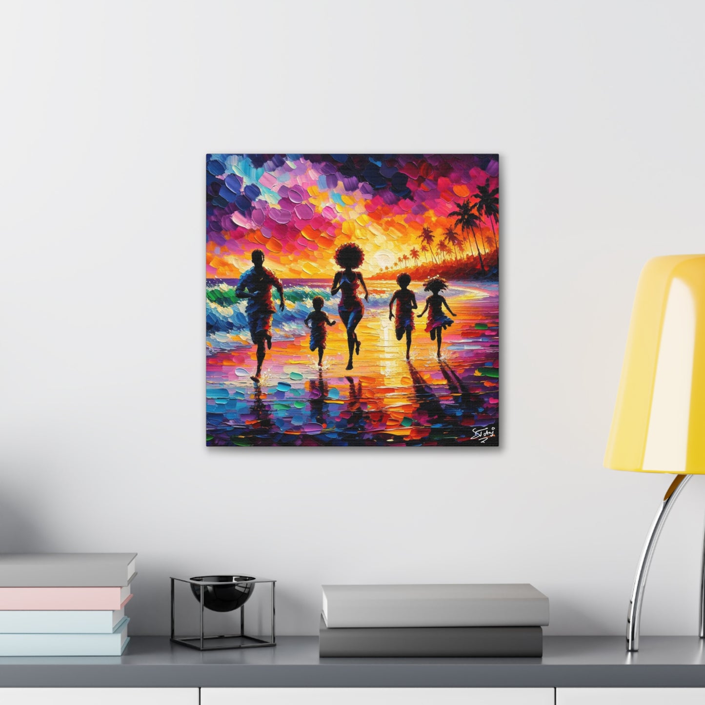 Art Print, Caribbean Family, "Having Fun" Oil Finish, West Indian Ethnicity, Cultural, Heritage, Abstract, Canvas Gallery Wrap