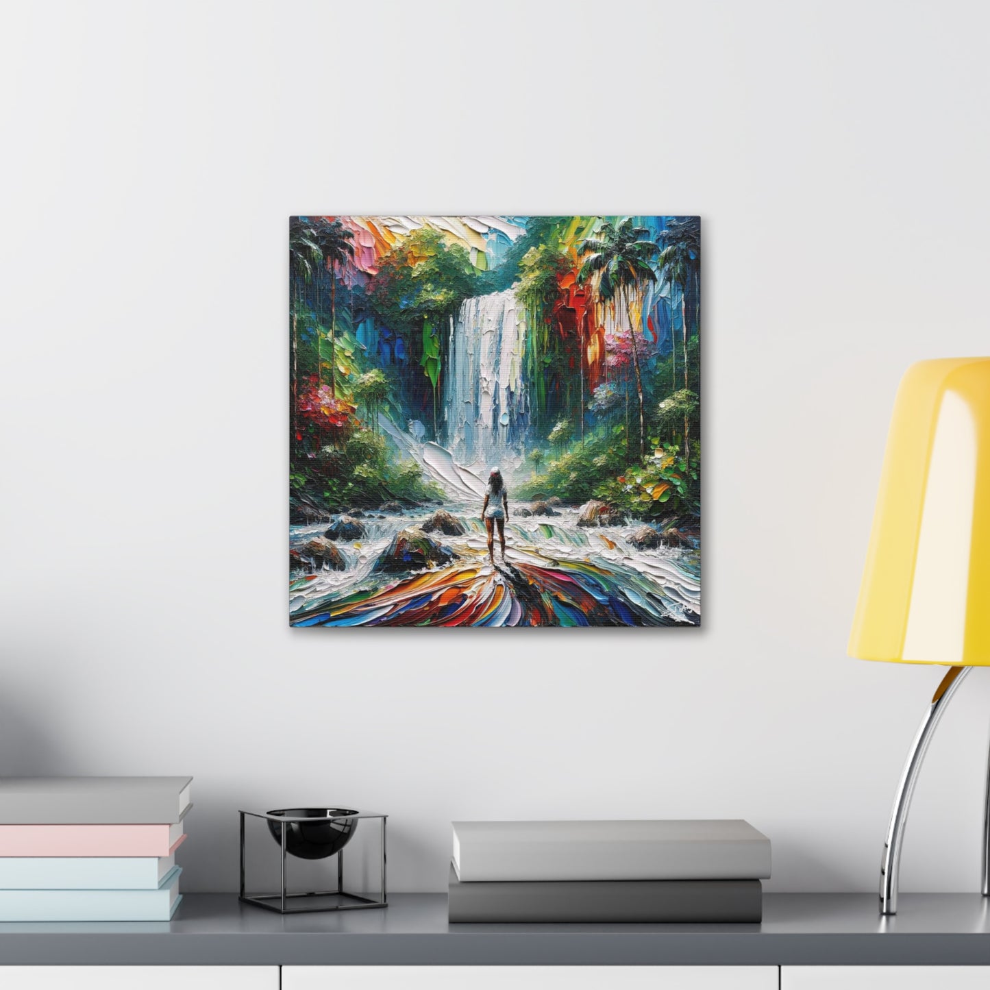 Art Print of Caribbean Woman at Waterfall, West Indian Art, Canvas Gallery Wraps