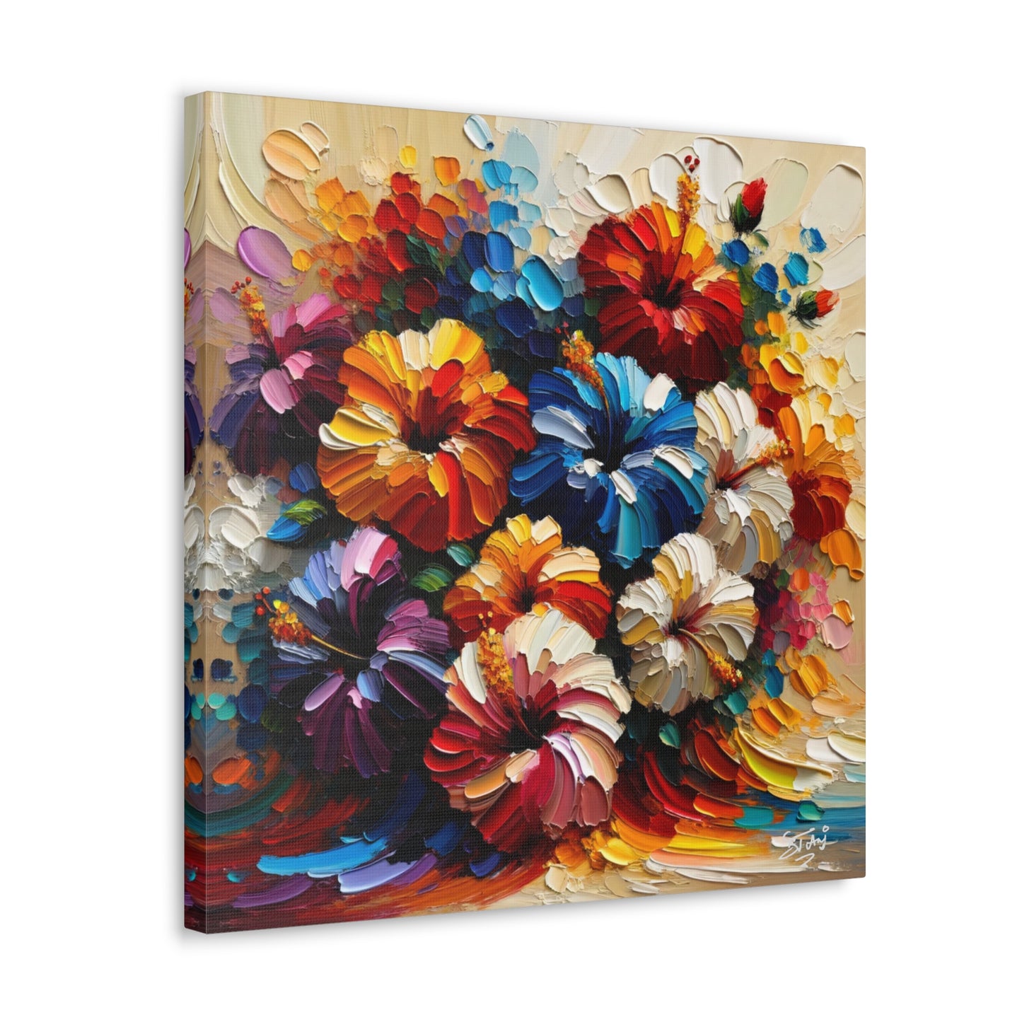 Print#2 of Hibiscus Flower Arrangement, Semi-abstract, Oil Paint finish, Caribbean, Tropical, Canvas Gallery Wraps