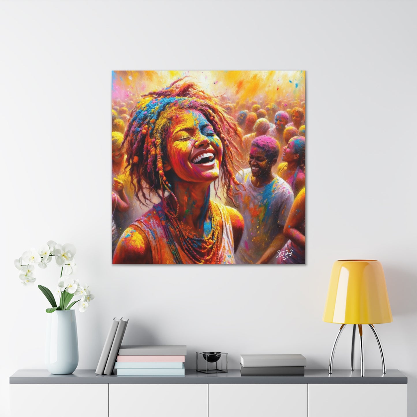 Art Print, Indo-Caribbean Woman, "Phagwa" Oil Finish, West Indian Ethnicity, Cultural, Heritage, Canvas Gallery Wrap