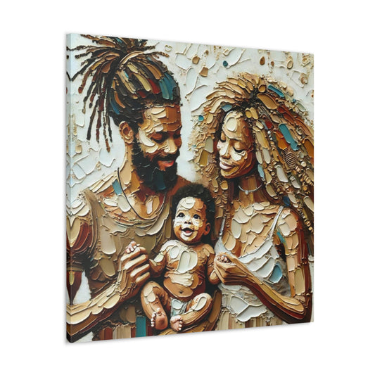 Art Print, Afro-Caribbean Family, Semi-Abstract, Oil Finish, West Indian Ethnicity, Cultural, Heritage, Semi-Abstract, Canvas Gallery Wrap