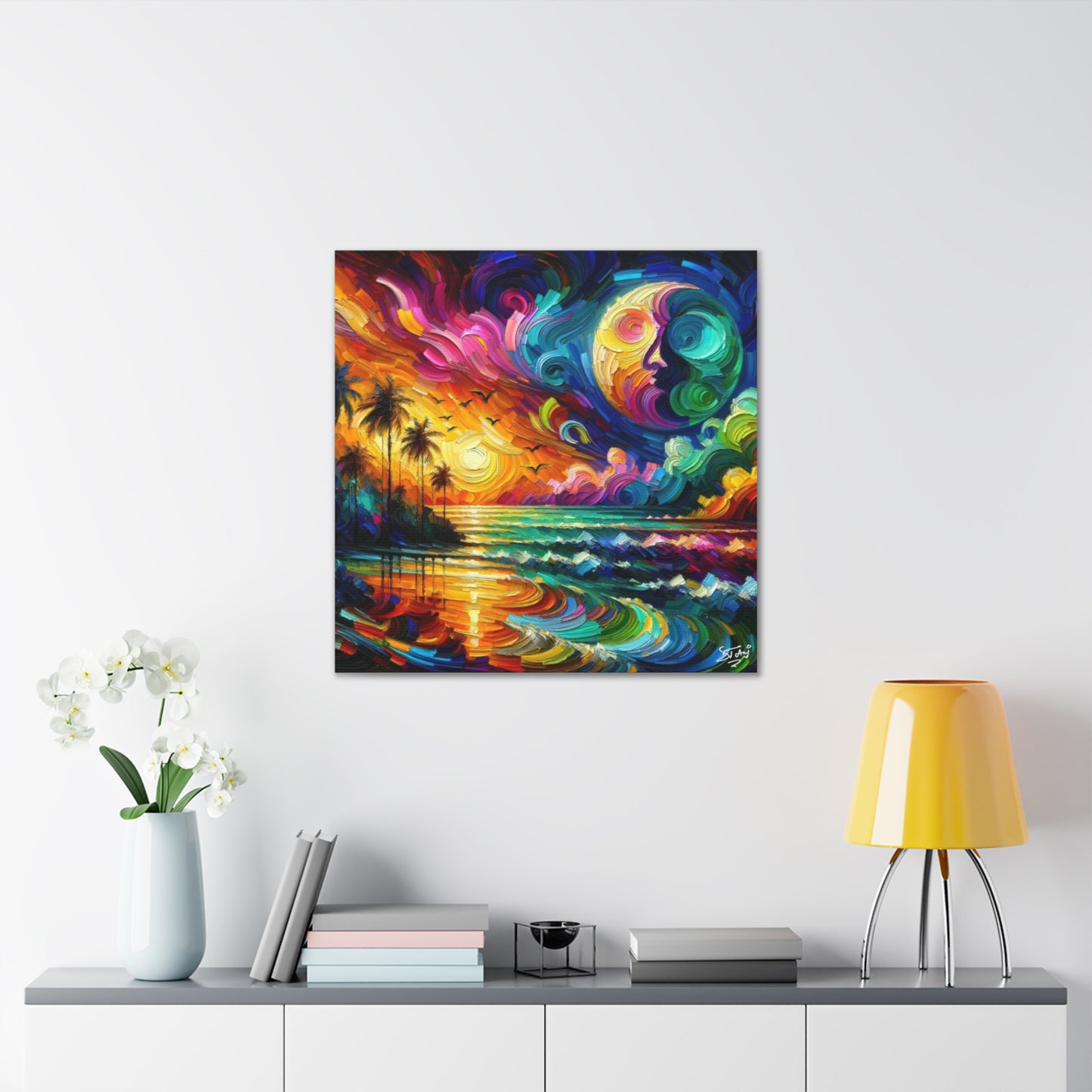 Art Print of Colorful Caribbean Sunset, Abstract, Oil Painting, West Indian Art, Canvas Gallery Wraps