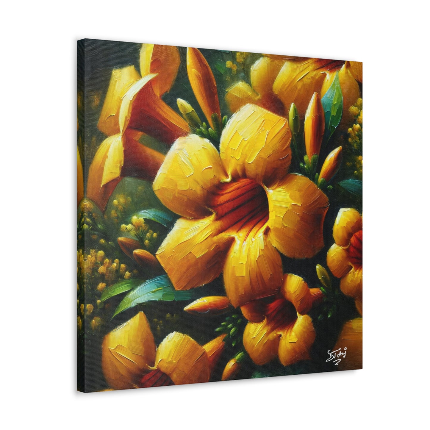 Print#3 of Yellow Allamanda Flowers, Oil Paint Finish, Caribbean, Tropical, Canvas Gallery Wraps