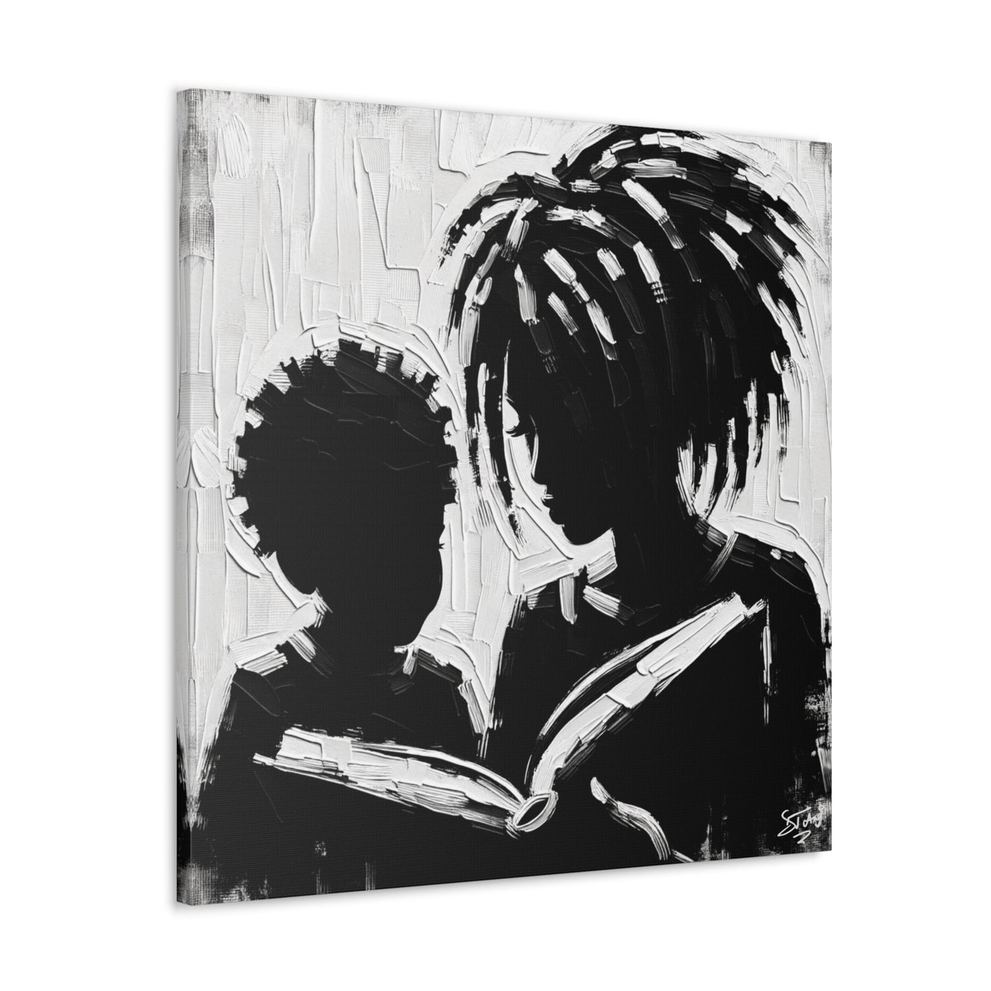 Art Print, Afro-Caribbean Mother & Son, Oil Finish, West Indian Ethnicity, Cultural, Heritage, Abstract, Canvas Gallery Wrap