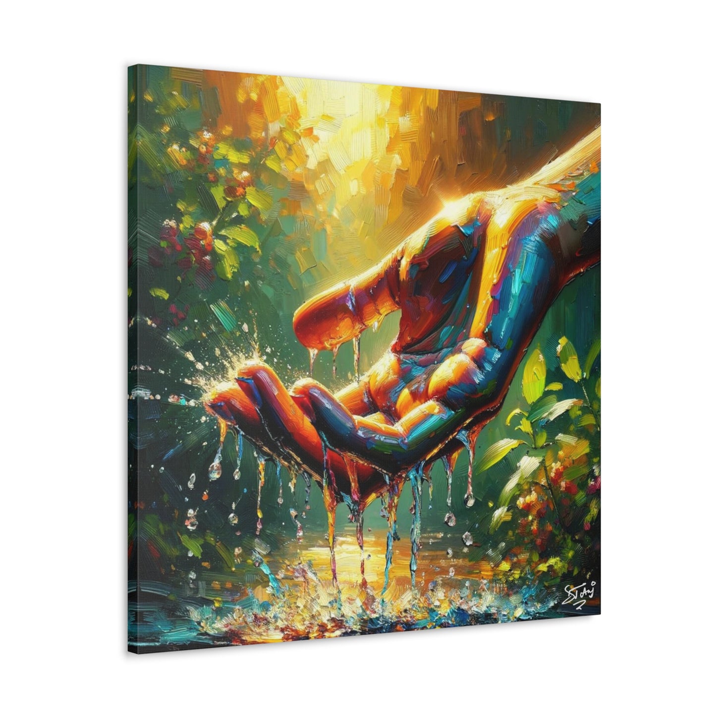 Art Print, "Hand in Water" Oil Finish, Unity, Togetherness, One Love, Semi-Abstract, Canvas Gallery Wrap