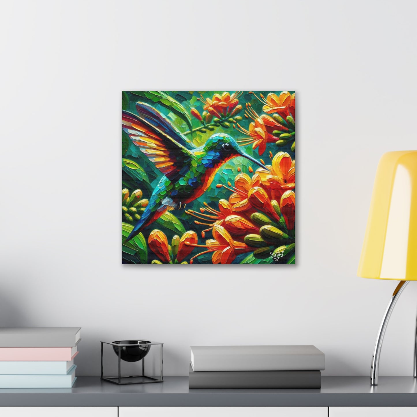 Art Print, Hummingbird, Caribbean Birds, Abstract Oil Finish, Caribbean Nature, Cultural, Heritage, Canvas Gallery Wrap