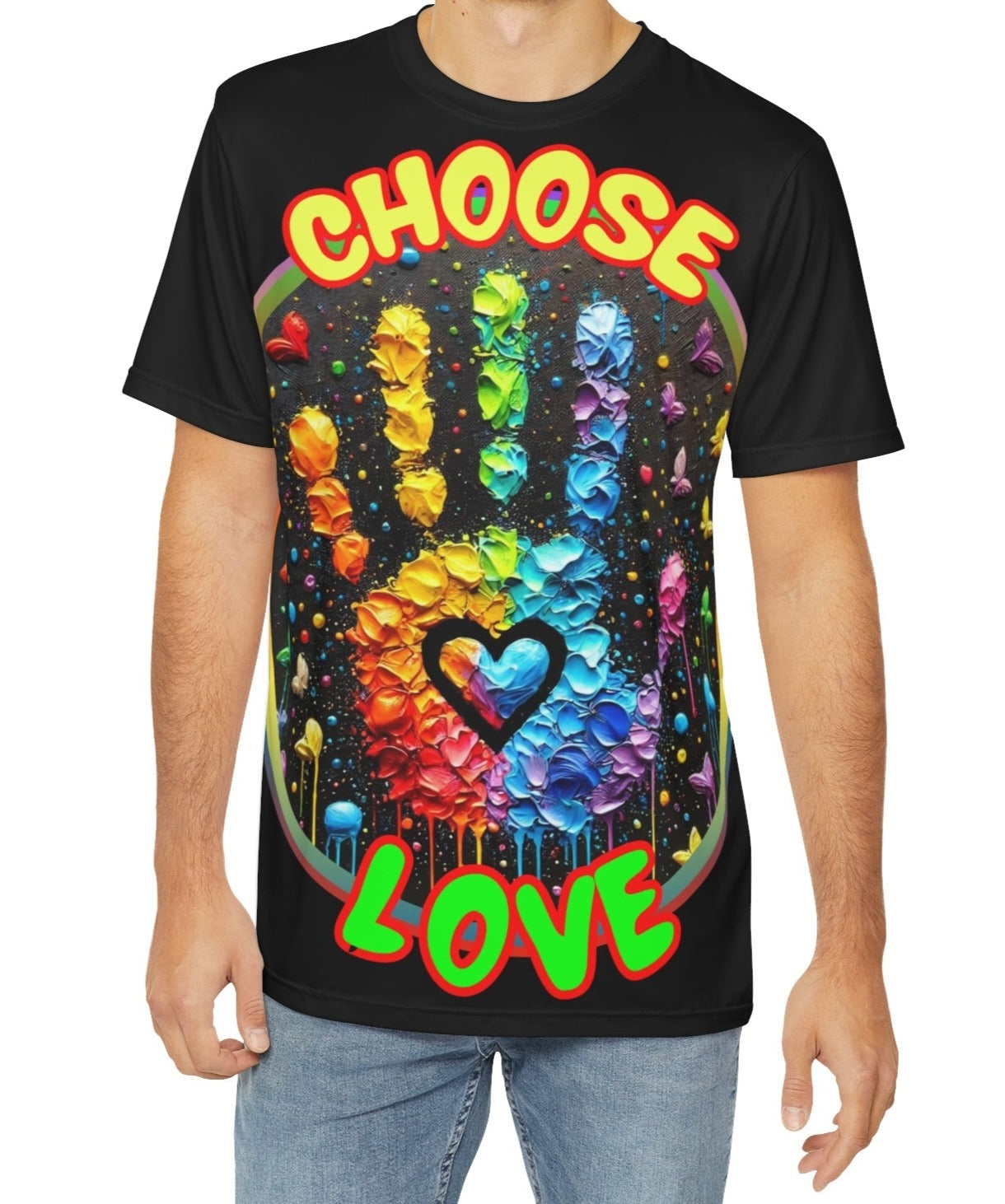 Men's Brushed Polyester Short Sleeve Tee (AOP), "Choose Love"