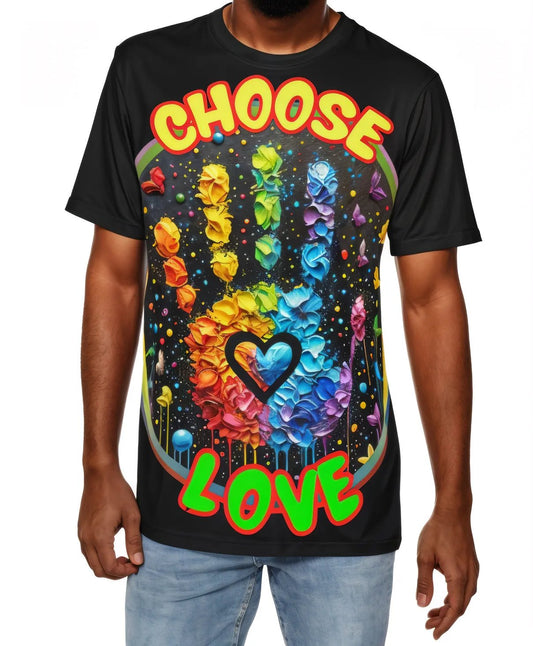 Men's Brushed Polyester Short Sleeve Tee (AOP), "Choose Love"