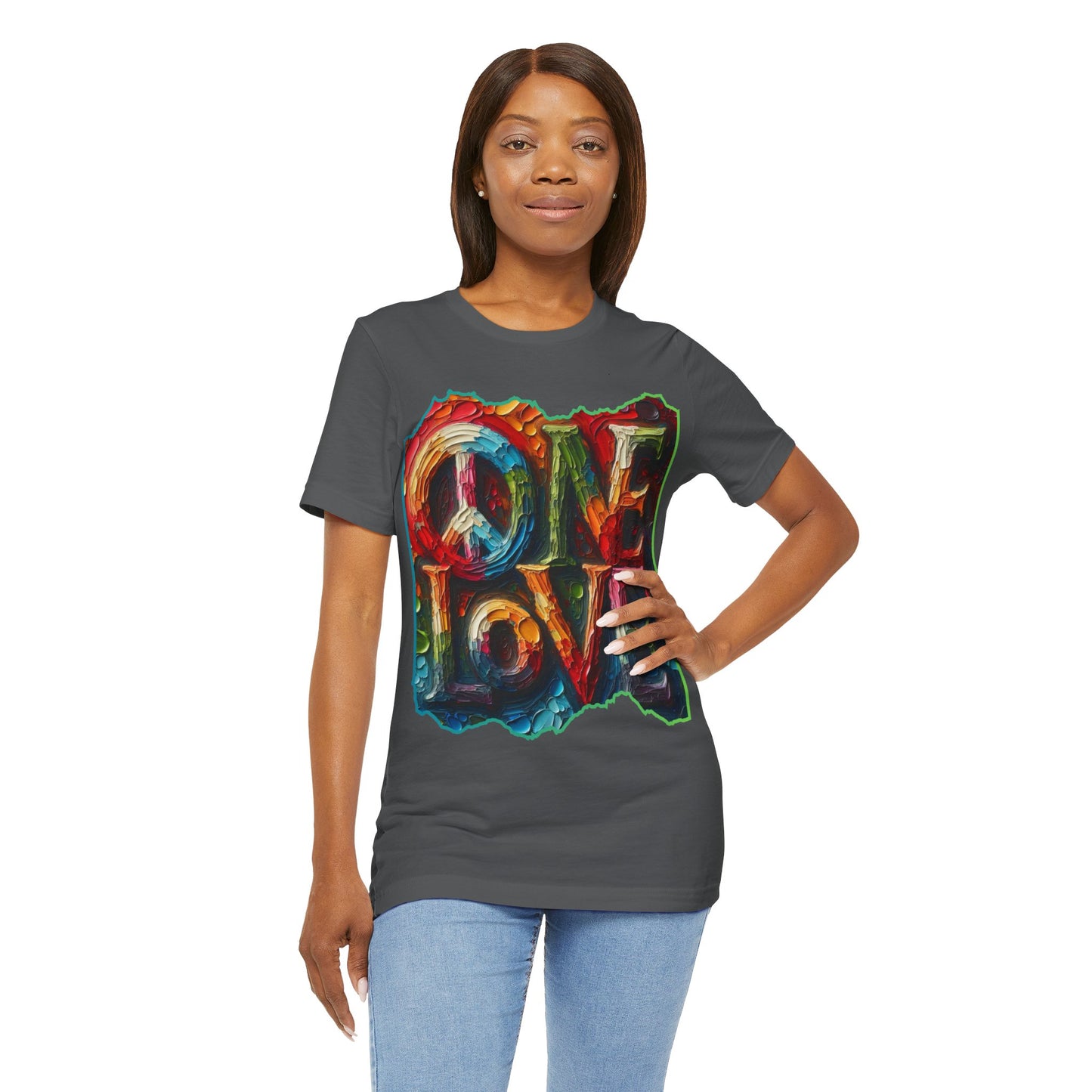 Unisex Jersey Short Sleeve Tee, "One Love" Imposter Syndrome, Mental Wellness, Stress Relief, Self-Awareness, Unity, Inclusion, Anti-Racism, One Love, Inclusion, DEI, Diversity