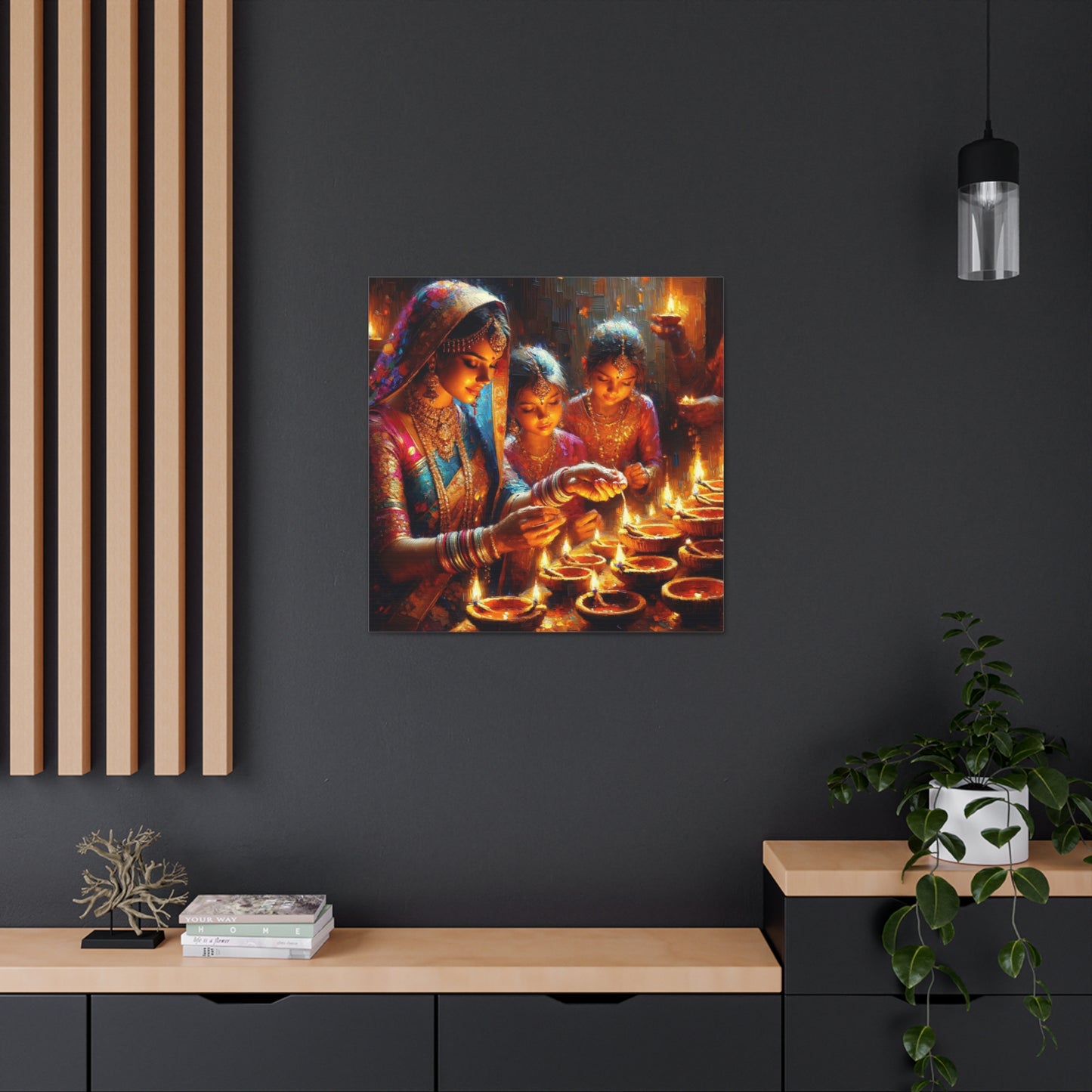 Art Print of Divali/Diwali Celebrations, Indo-Trinidadian, Oil Finish, West Indian Ethnicity, Cultural, Heritage, Canvas Gallery Wraps