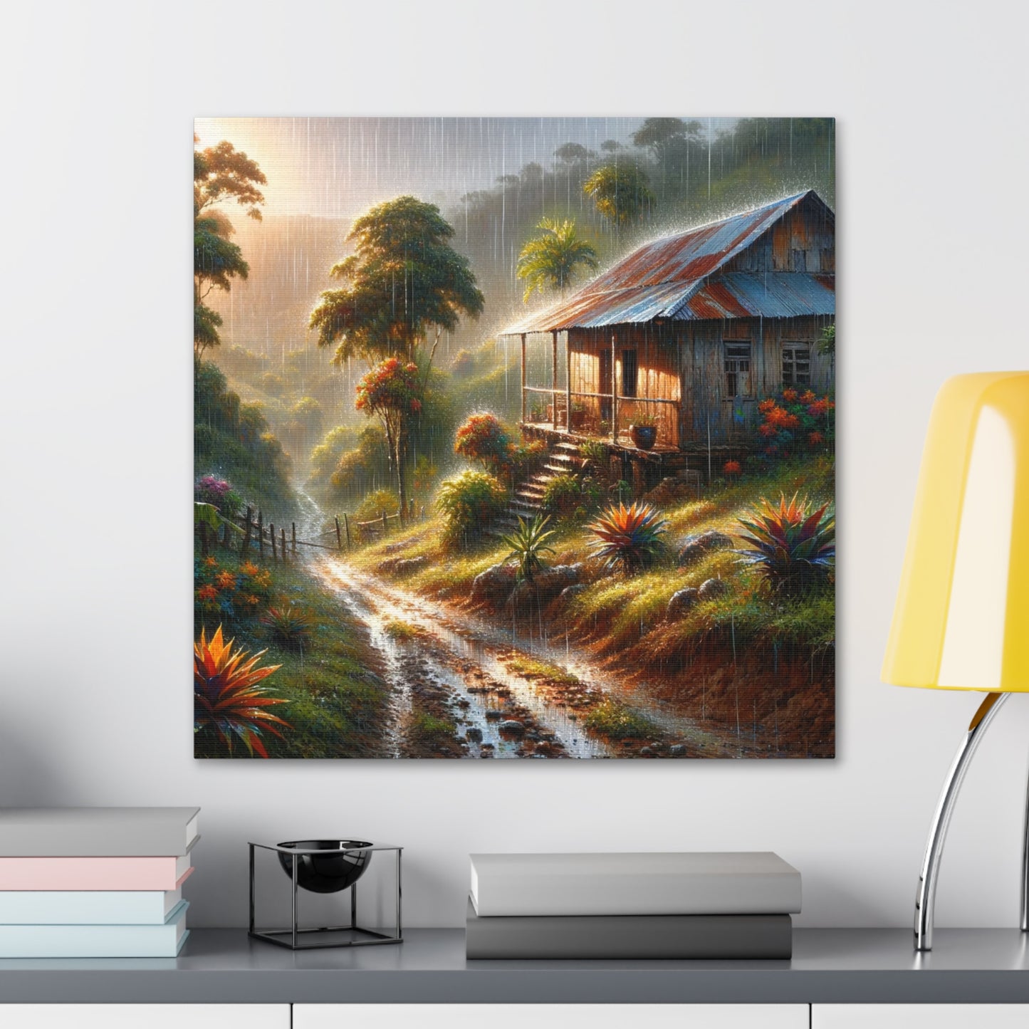 Art Print#2, Old Wooden House in the Trinidad and Tobago Countryside, including a few untamed croton plants, Canvas Gallery Wraps