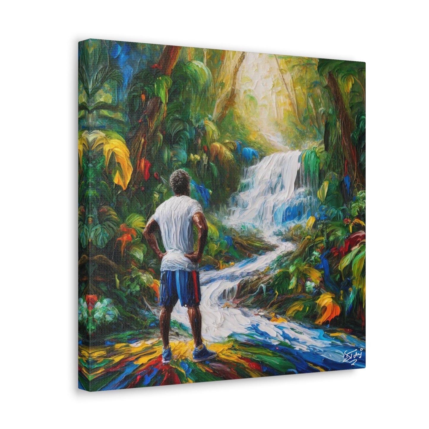 Art Print of Waterfall Scene, West Indian Art, Canvas Gallery Wraps