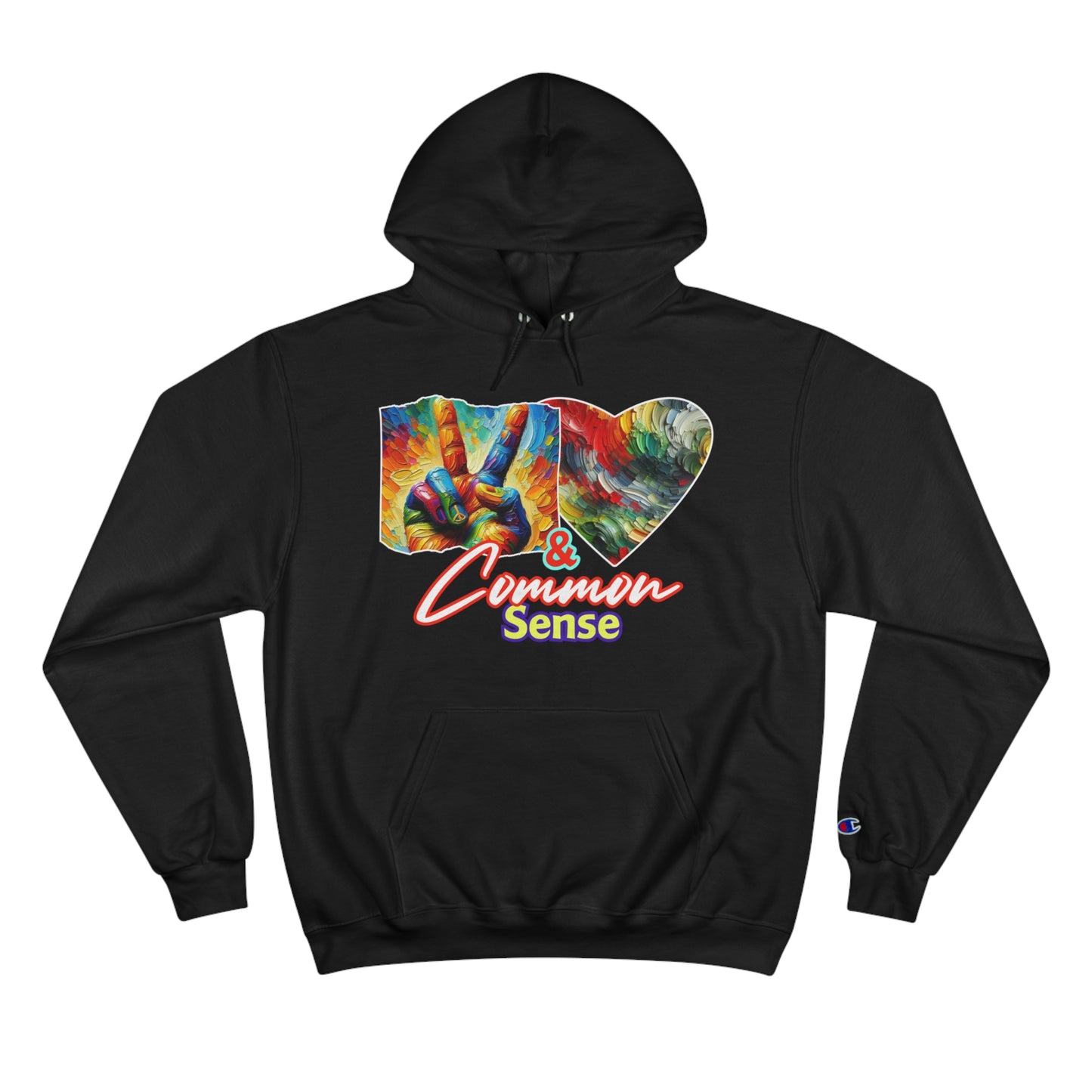 Champion Hoodie, "Peace, Love & Common Sense" Inclusion, Anti-Racism, Racial Justice, One Love, Unity, Diversity, Immigrant Outsiders, Caribbean Culture, FashionWithPurpose, ConsciousClothing, Cultural Identity, Black Inspiration Empowerment