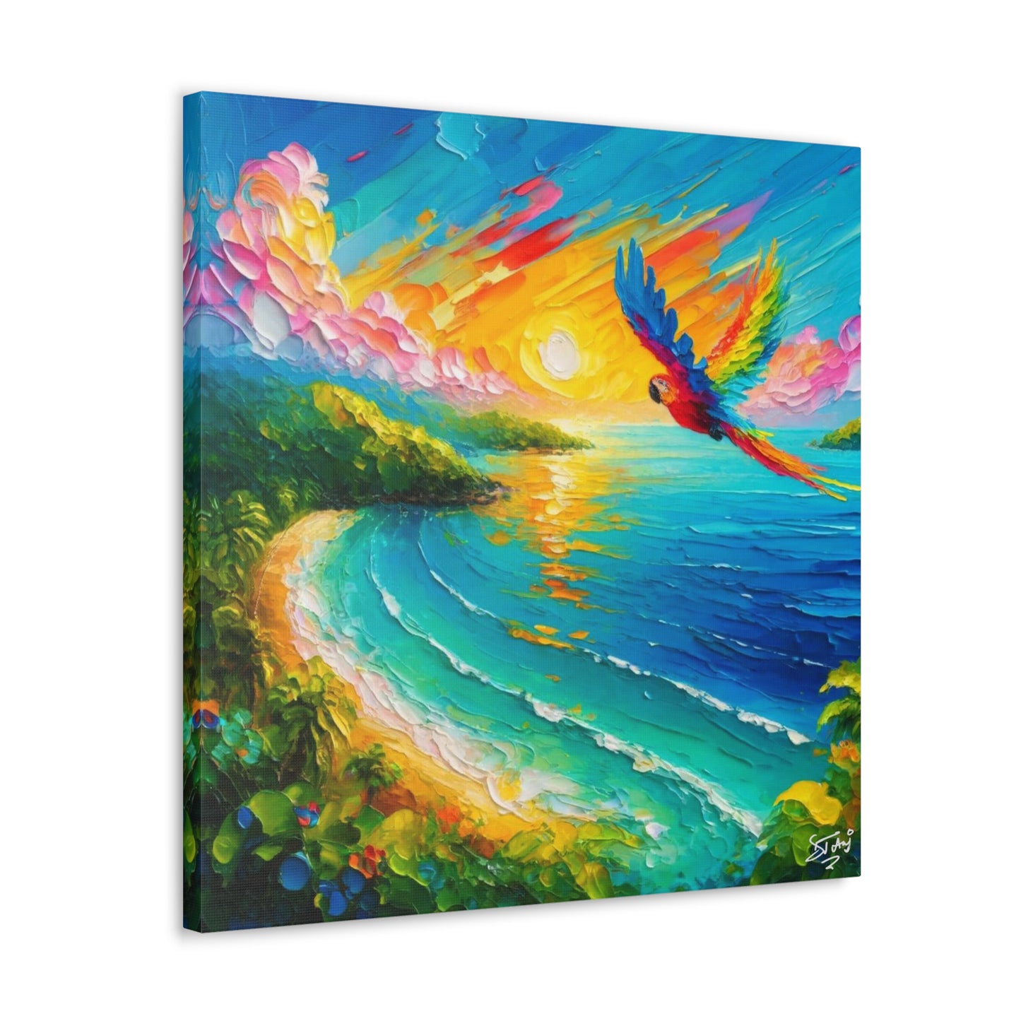 Art Print of Caribbean Beach Scene, West Indian Art, Canvas Gallery Wraps