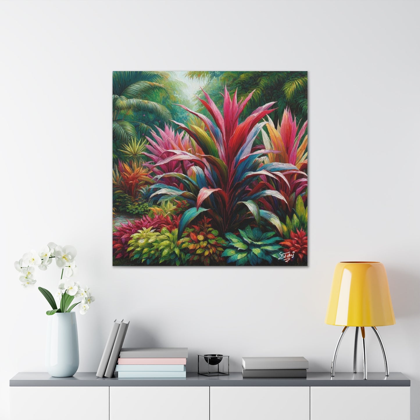 Art Print of Cordyline (Ti Plant), Oil Finish, West Indian Art, Canvas Gallery Wraps