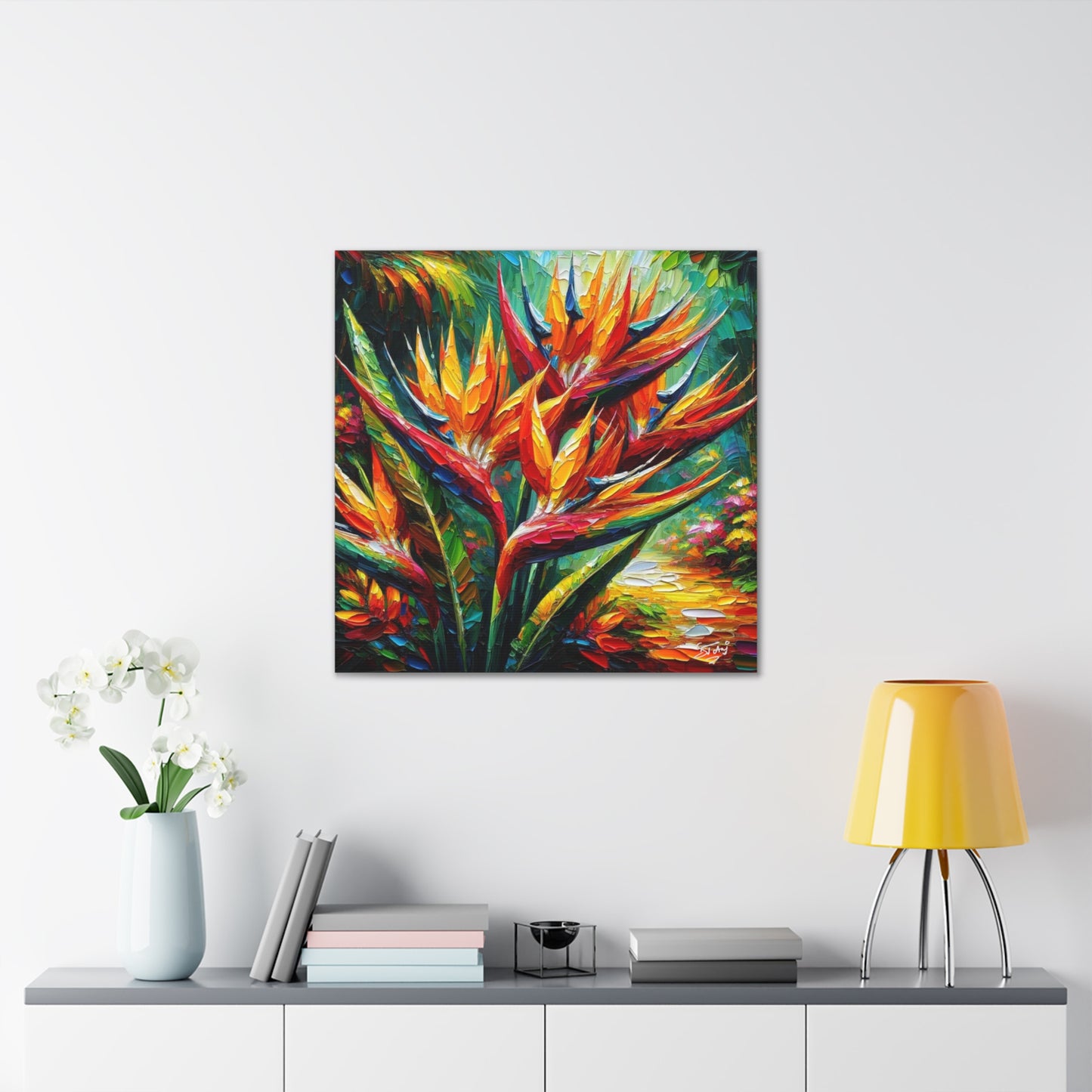 Art Print of Tropical Flower Garden, Oil Finish, West Indian Art, Canvas Gallery Wraps