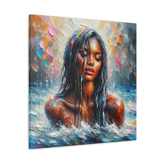 Art Print#2 of Trini Woman - Chilling in the Caribbean Sea, Oil Finish, West Indian Ethnicity, Cultural, Heritage Art, Canvas Gallery Wraps