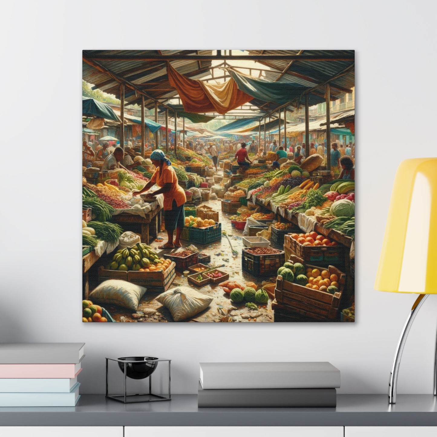 Art Print#3, "Selling at the Market", Market Scene in Trinidad, Caribbean, Oil Finish, West Indian Art, Canvas Gallery Wraps