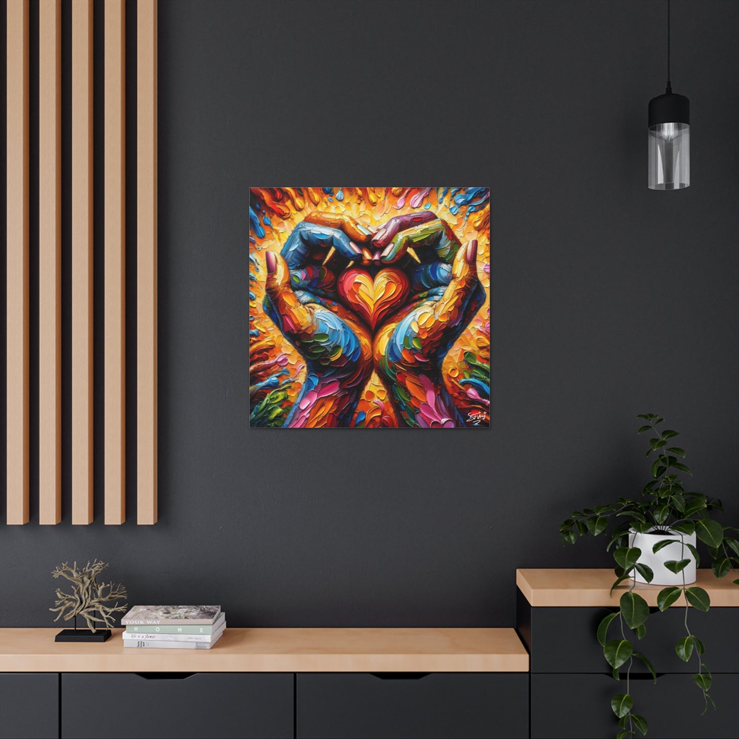 Art Print, Hands 'In Love,' Oil Finish, Unity, One Love, Semi-Abstract, Canvas Gallery Wrap